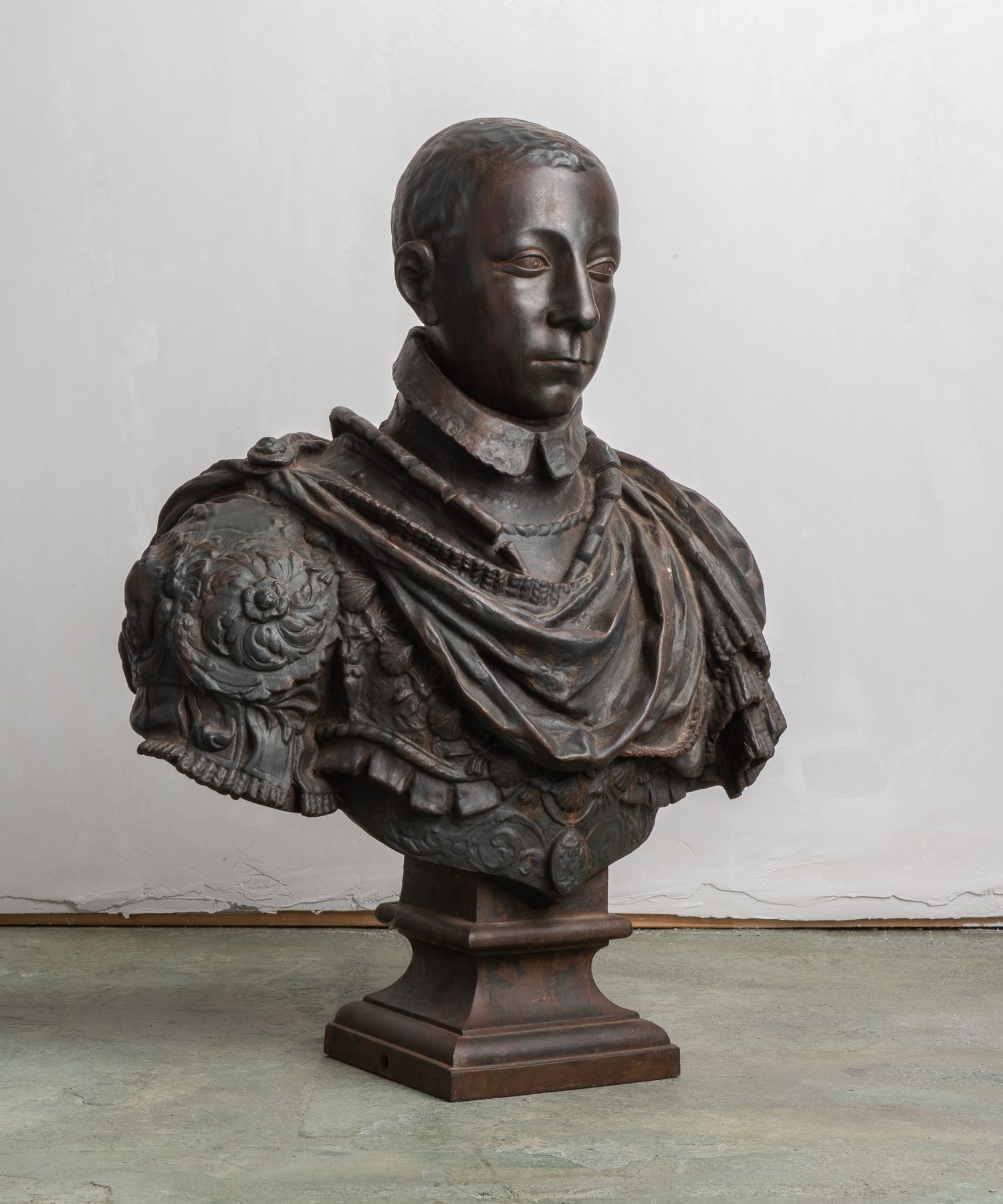 French Charles X Bronzed Iron Museum Copy Bust, circa 19th Century