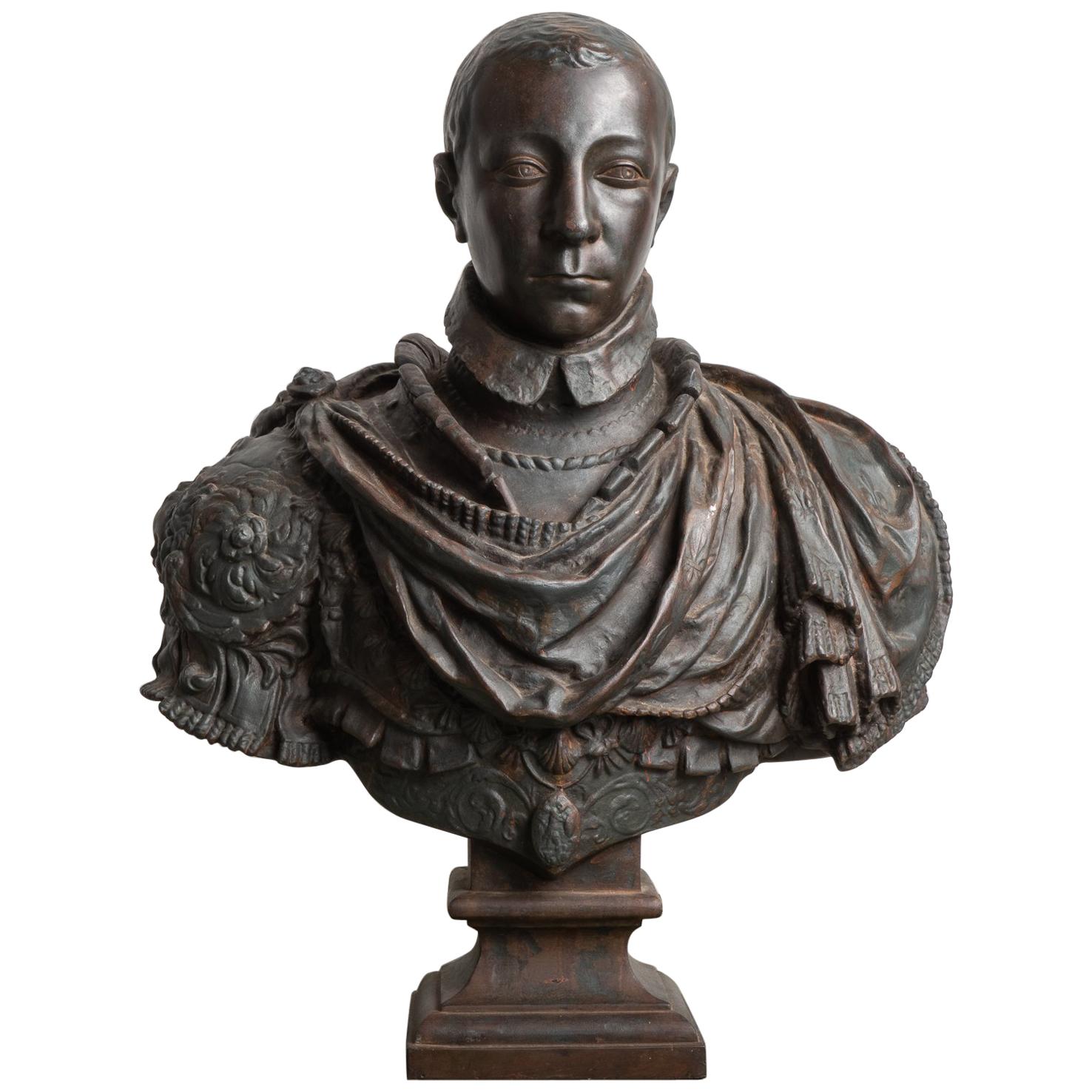 Charles X Bronzed Iron Museum Copy Bust, circa 19th Century