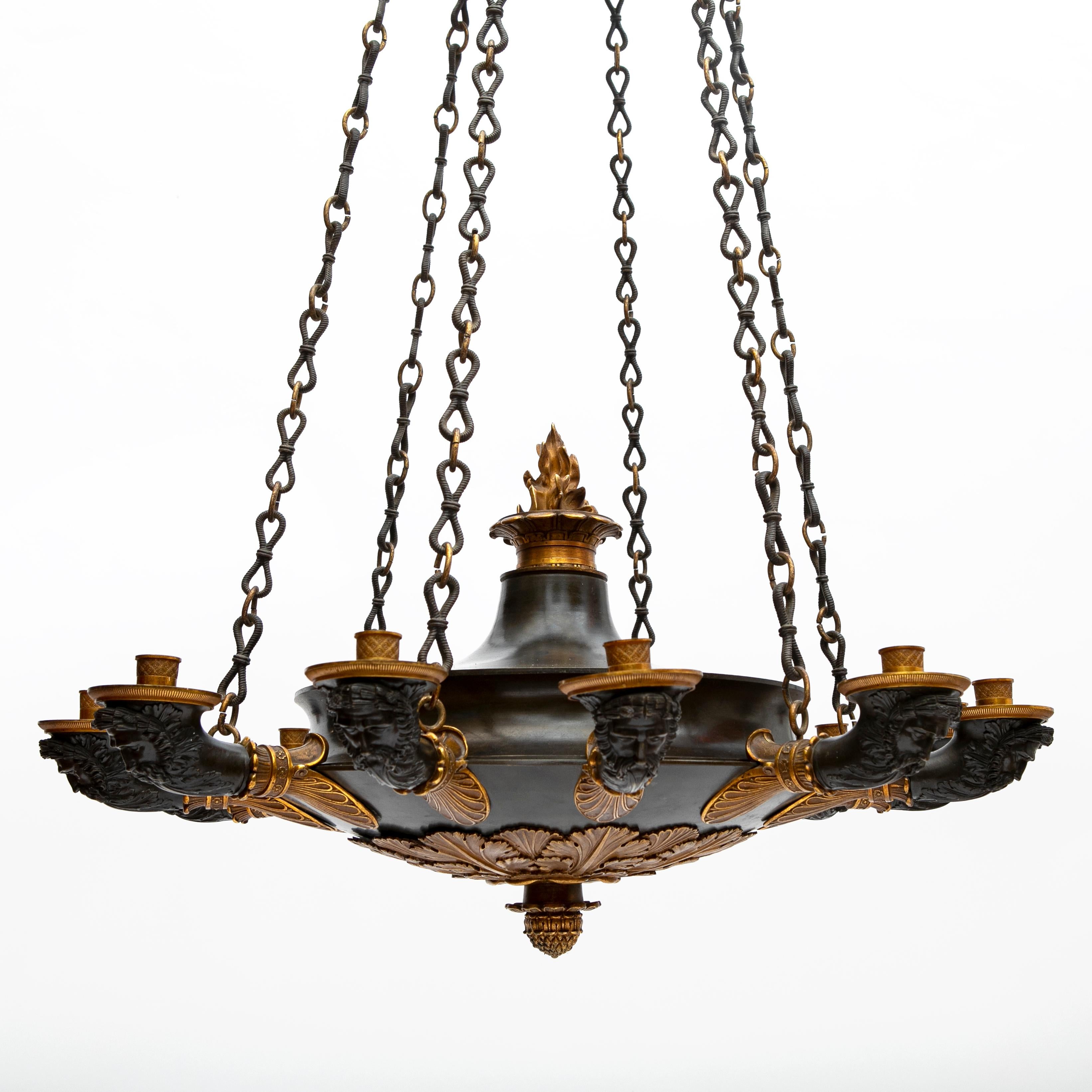 French Charles X Chandelier Patinated Bronze and Ormolu