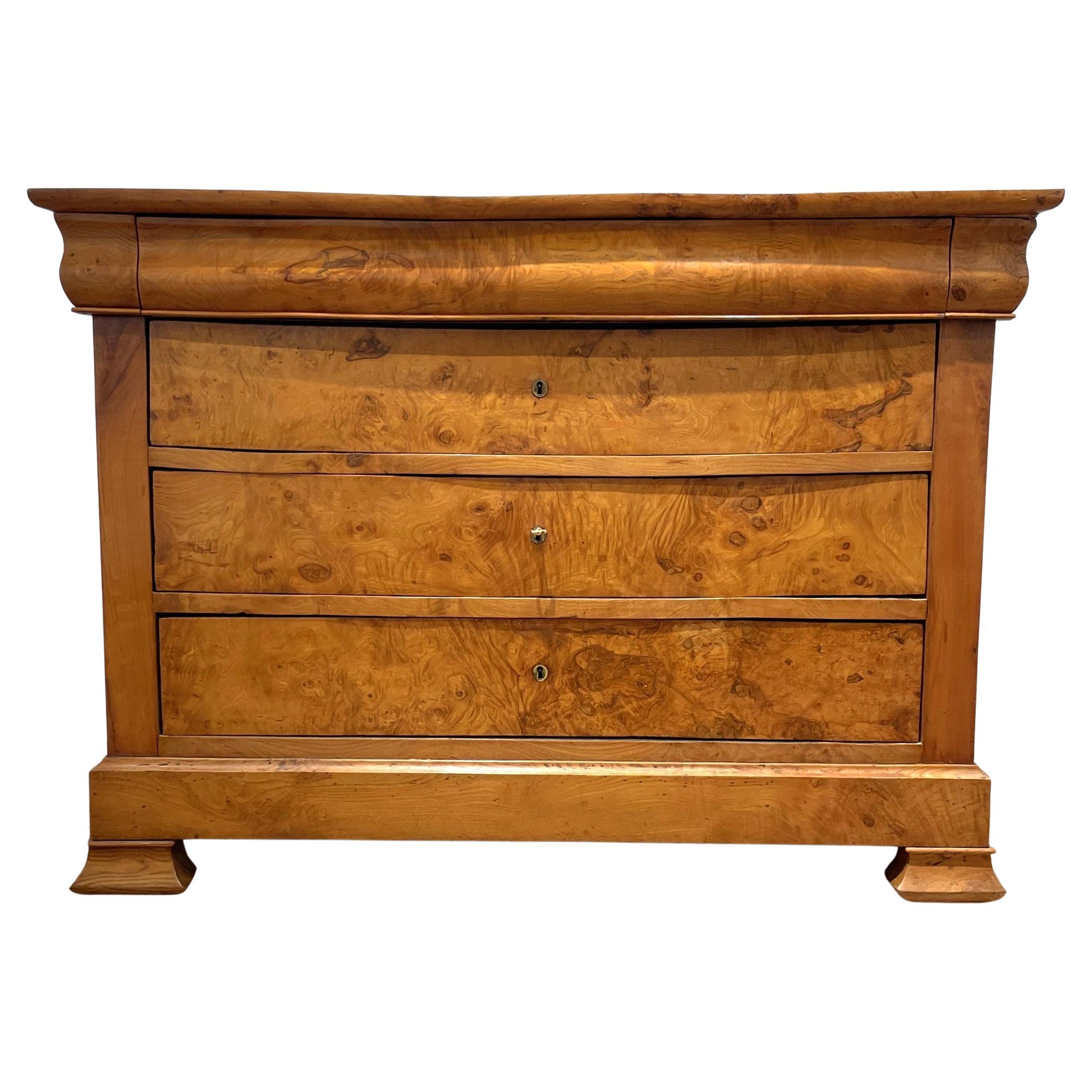 Charles X chest of drawers  In elm burl For Sale