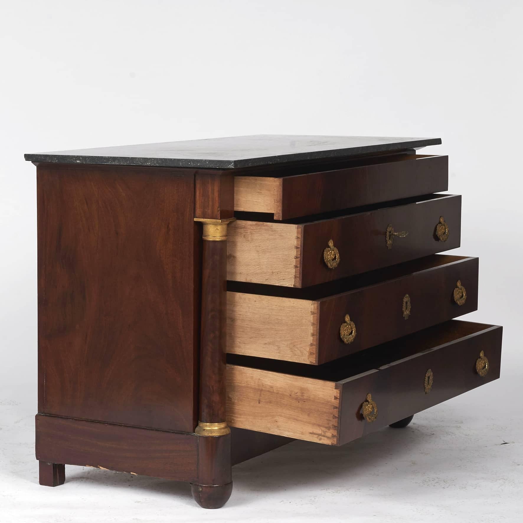 French Charles X Chest of Drawers in Mahogany and Black Marble, France, C. 1820 For Sale