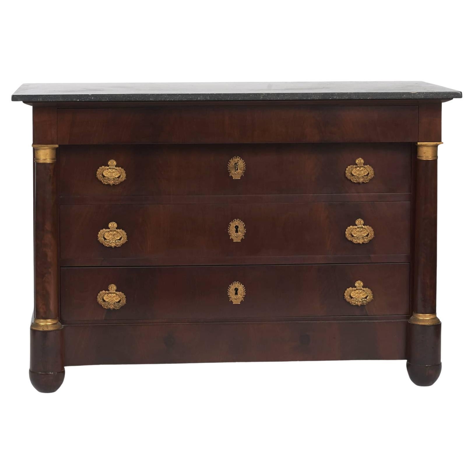 Charles X Chest of Drawers in Mahogany and Black Marble, France, C. 1820 For Sale