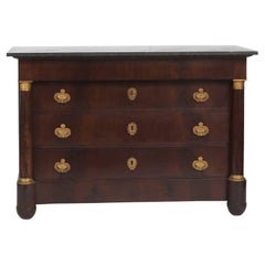 Antique Charles X Chest of Drawers in Mahogany and Black Marble, France, C. 1820