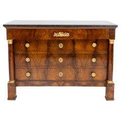 Charles X Chest of Drawers with Marble Top, Walnut Veneered, France, circa 1830