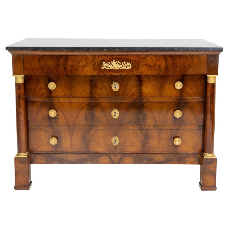 Charles X Chest of Drawers with Marble Top, Walnut Veneered, France