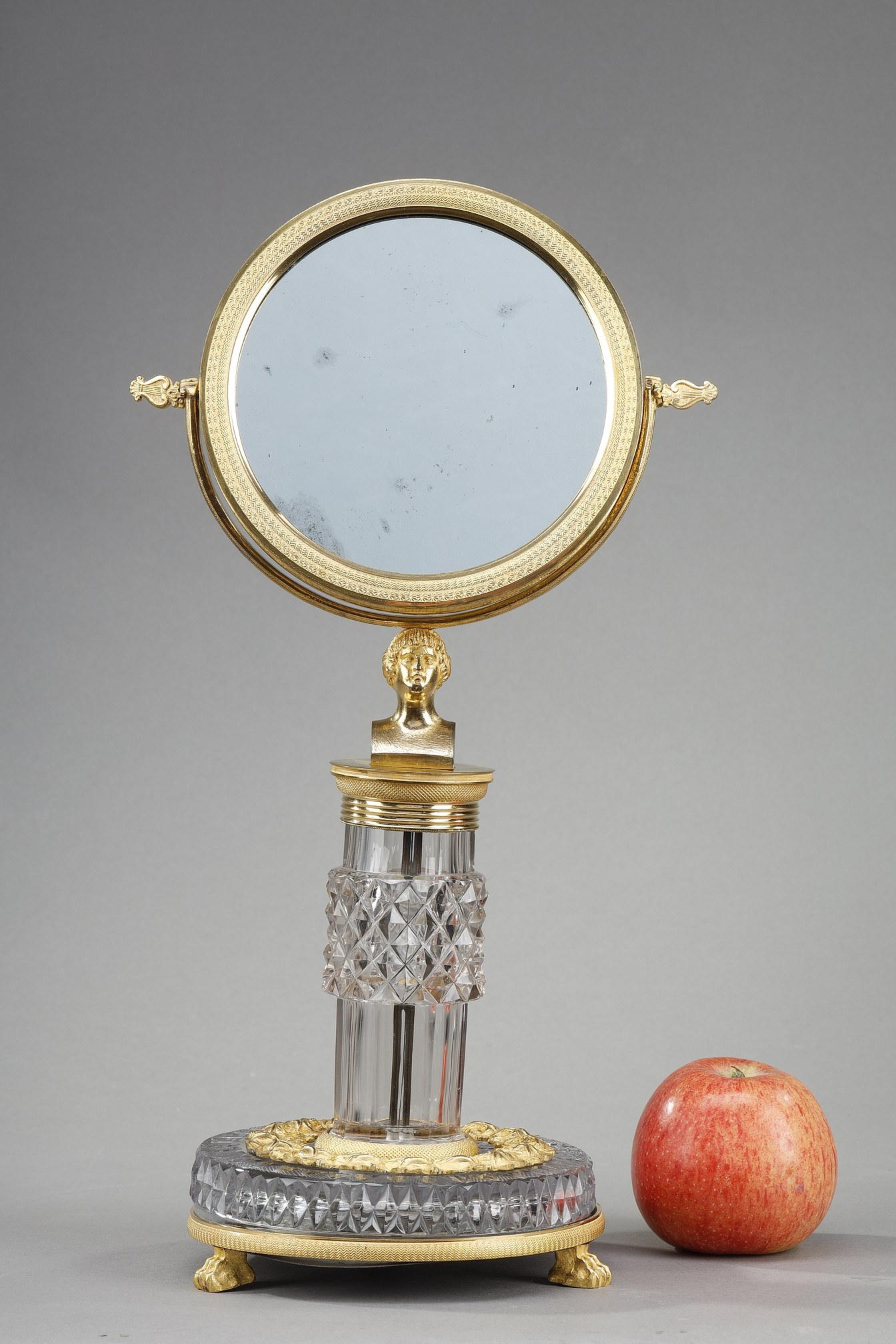 French Charles X cut crystal and gilt bronze toilet mirror  For Sale
