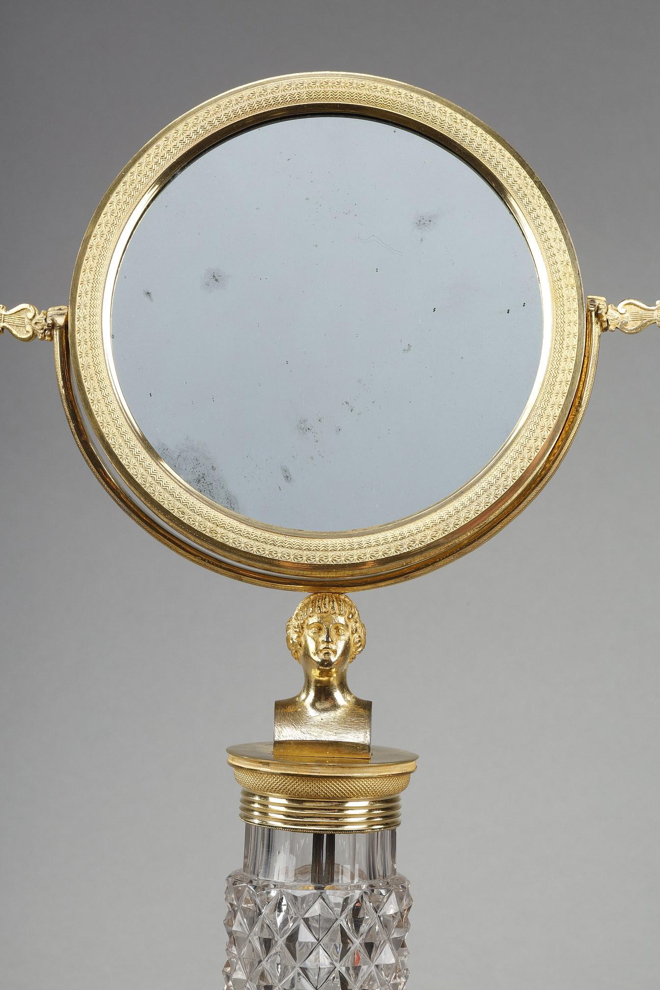 Charles X cut crystal and gilt bronze toilet mirror  For Sale 1