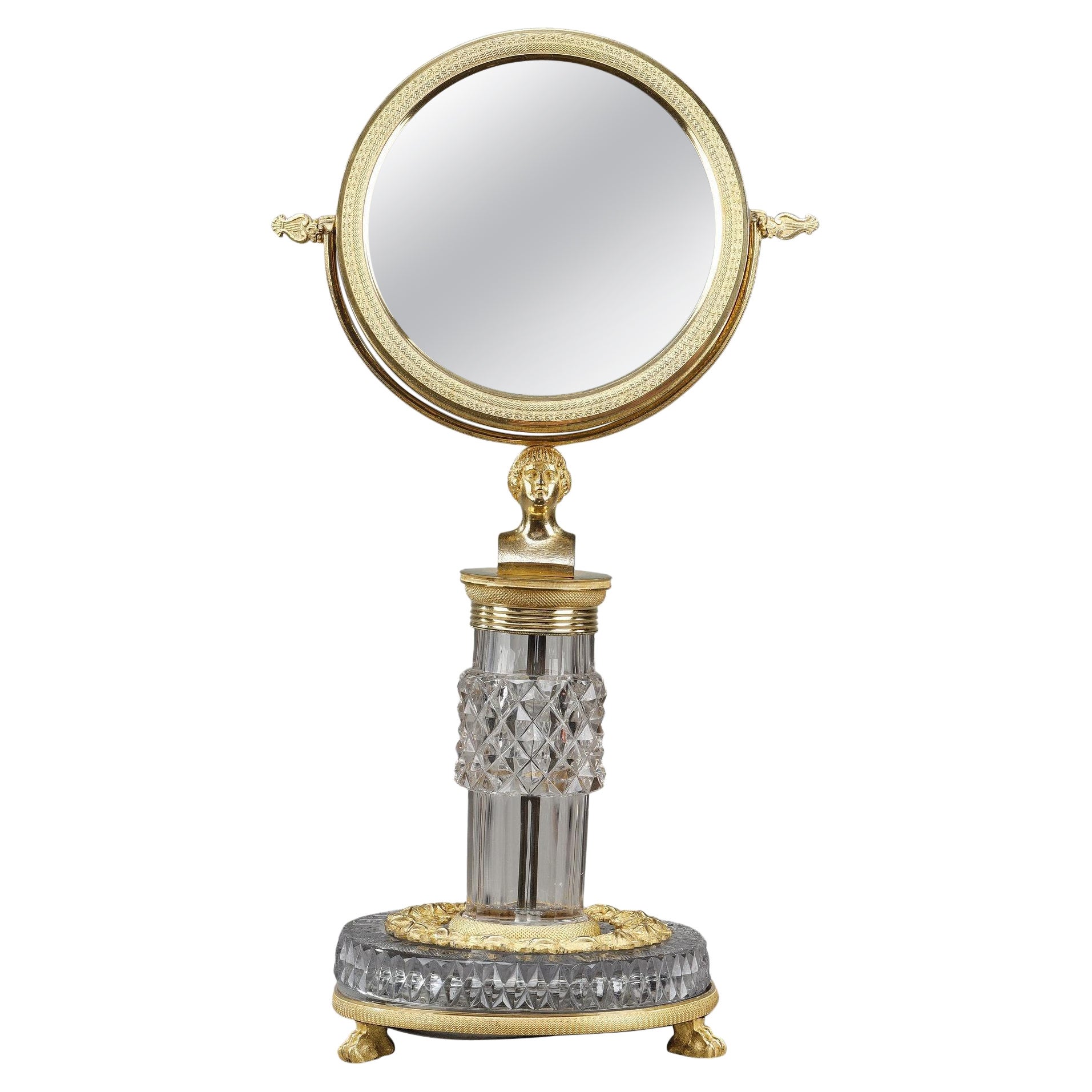 Specchio da toilette Charles X in cristallo tagliato e bronzo dorato