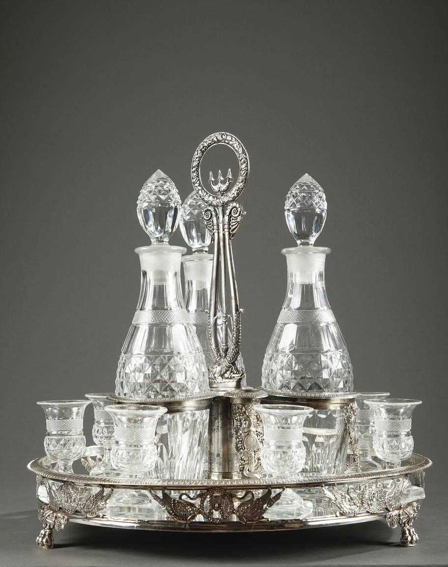 French Charles X Cut-Crystal and Silver Plated Liqueur Service