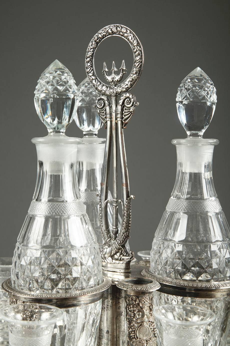 19th Century Charles X Cut-Crystal and Silver Plated Liqueur Service