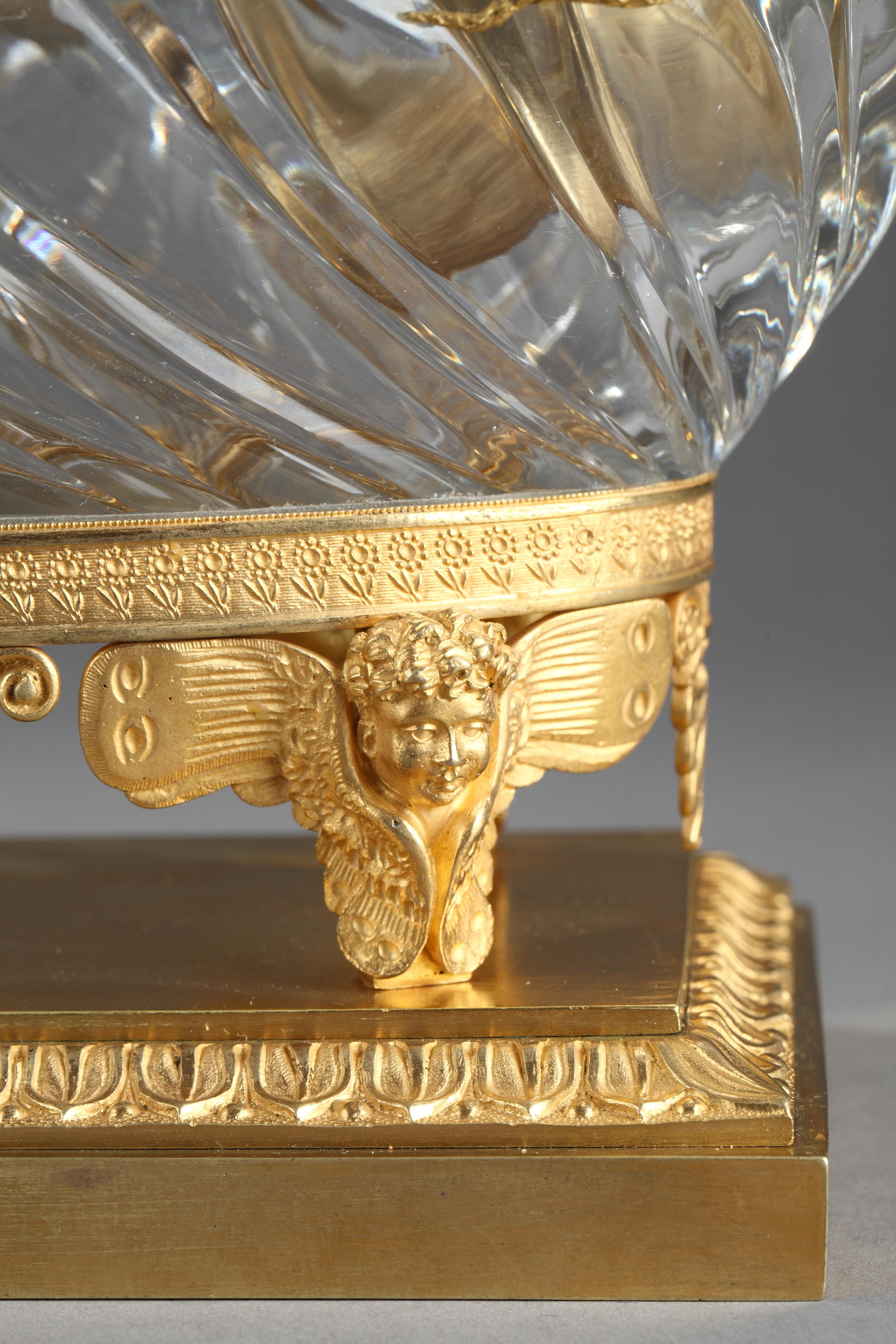 Charles X Cut Crystal Gilded Bronze Inkwell, circa 1815-1820 5