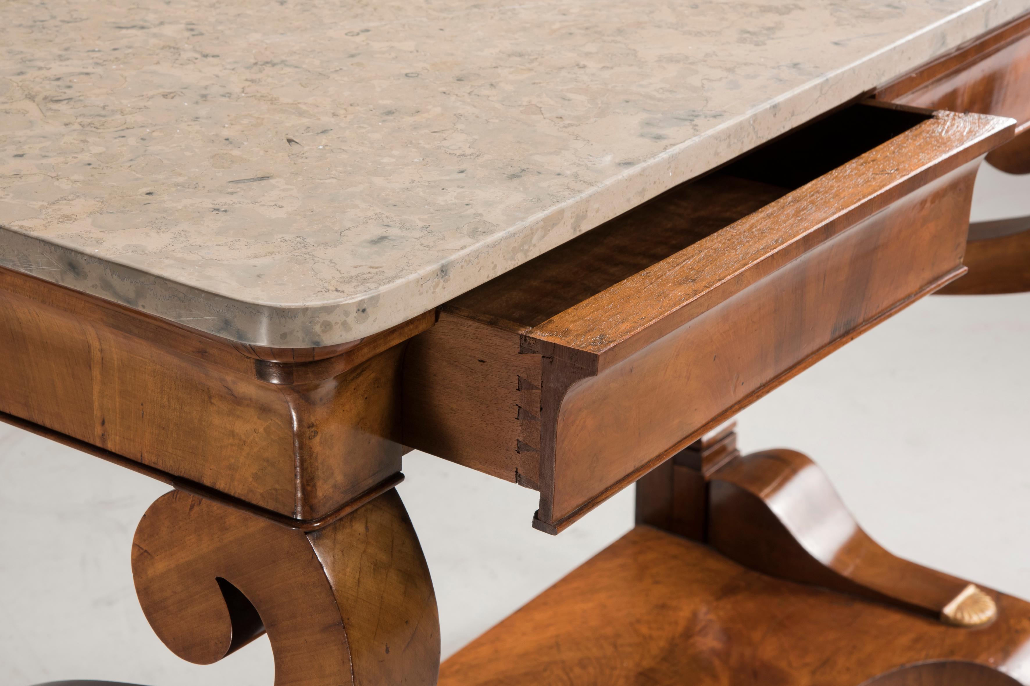 Charles X Early 19th Century Walnut Wood Marble-Top Table Console 2