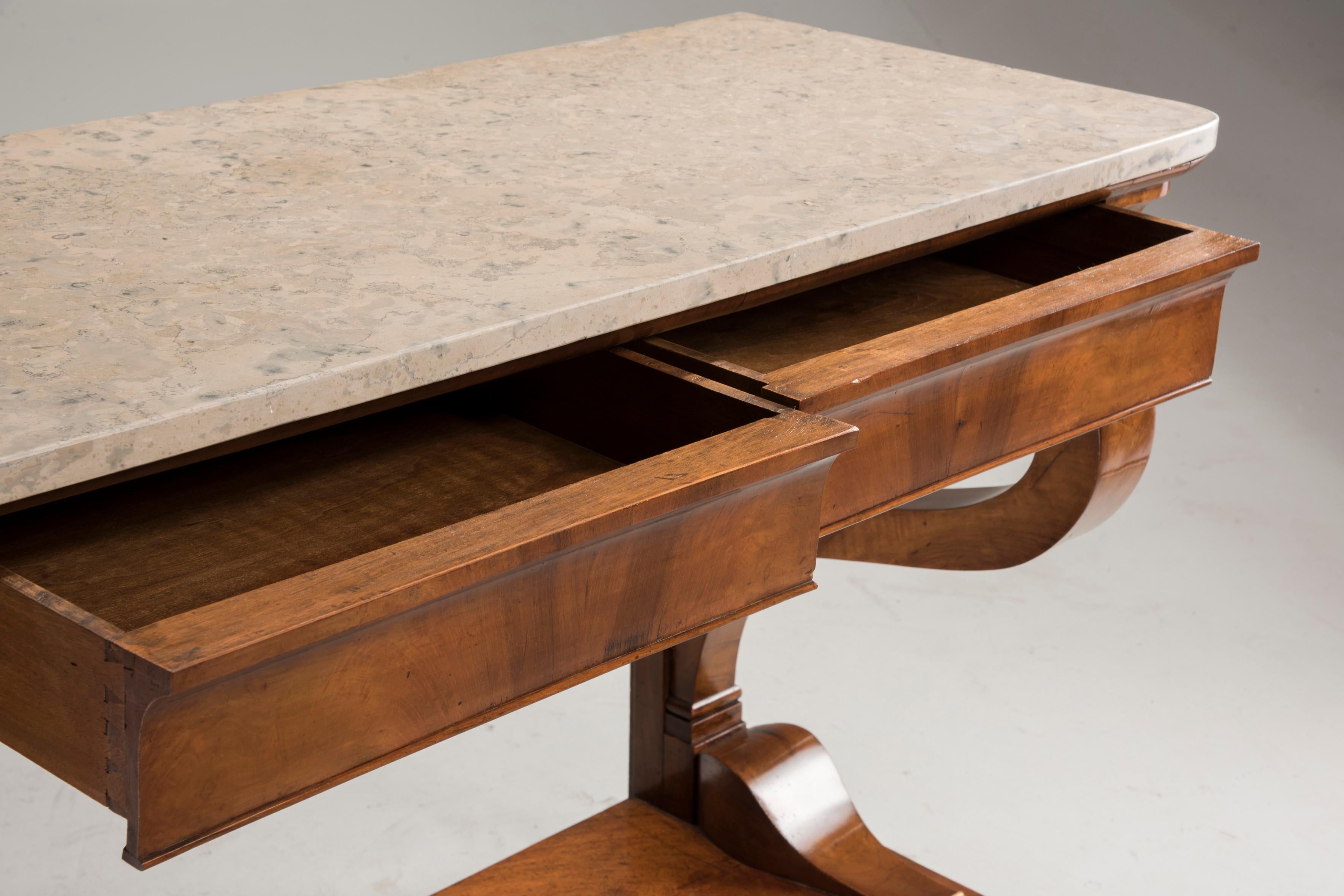 Charles X Early 19th Century Walnut Wood Marble-Top Table Console 3