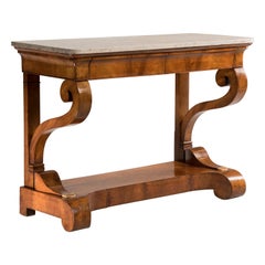Charles X Early 19th Century Walnut Wood Marble-Top Table Console