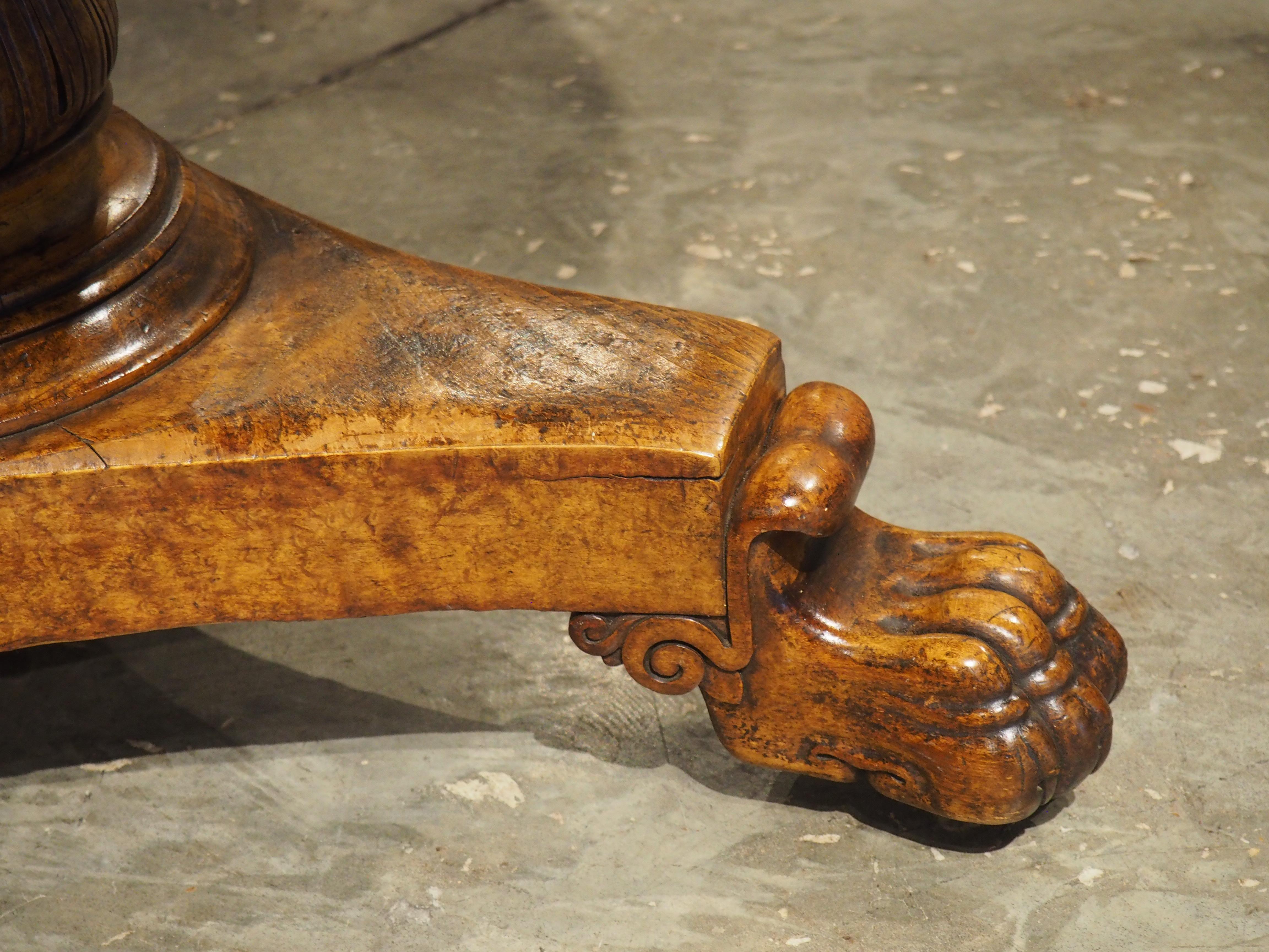 Charles X French Burl Maple Center Table with Paw Feet, Circa 1830 For Sale 4