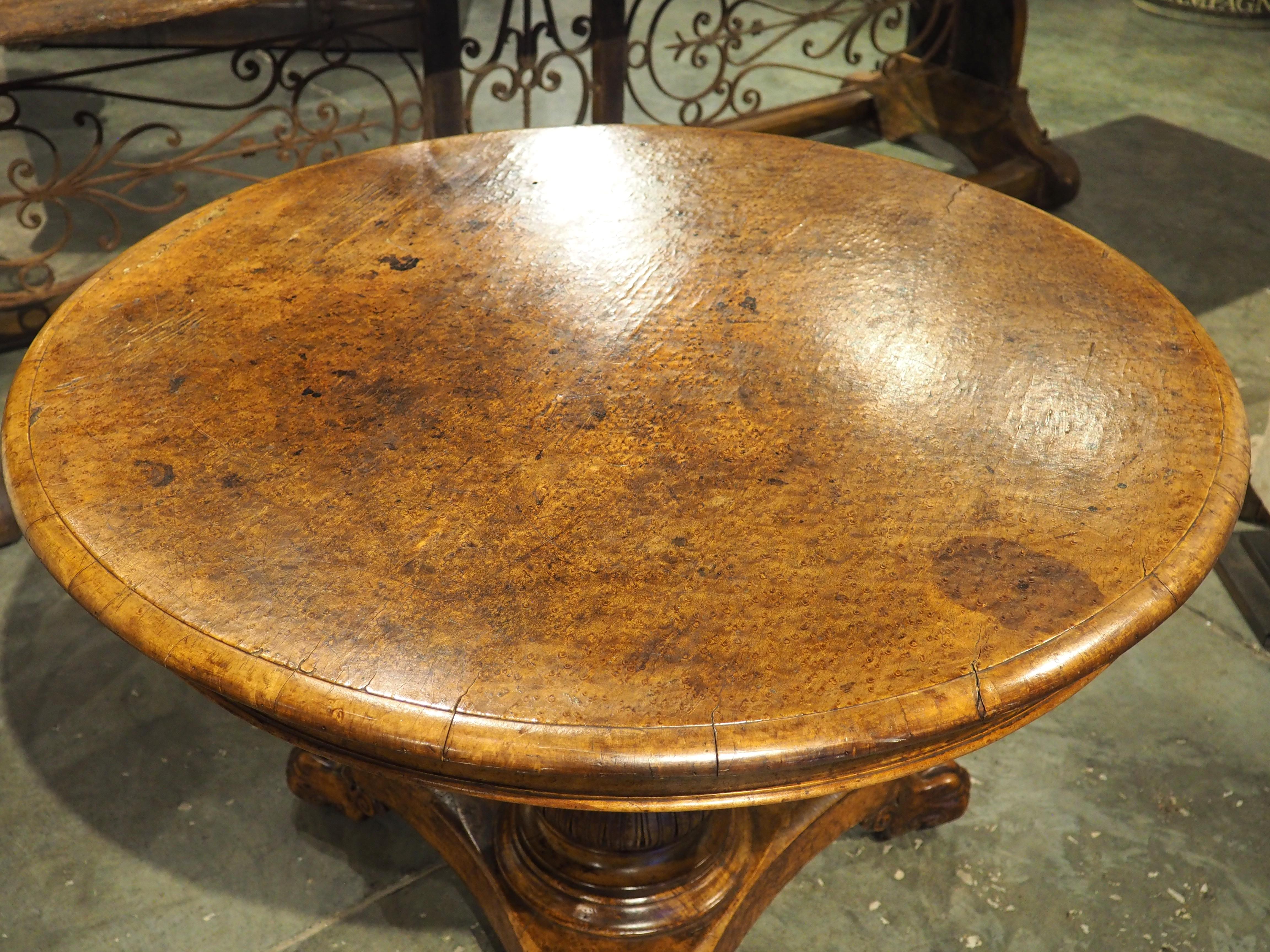 Charles X French Burl Maple Center Table with Paw Feet, Circa 1830 For Sale 7