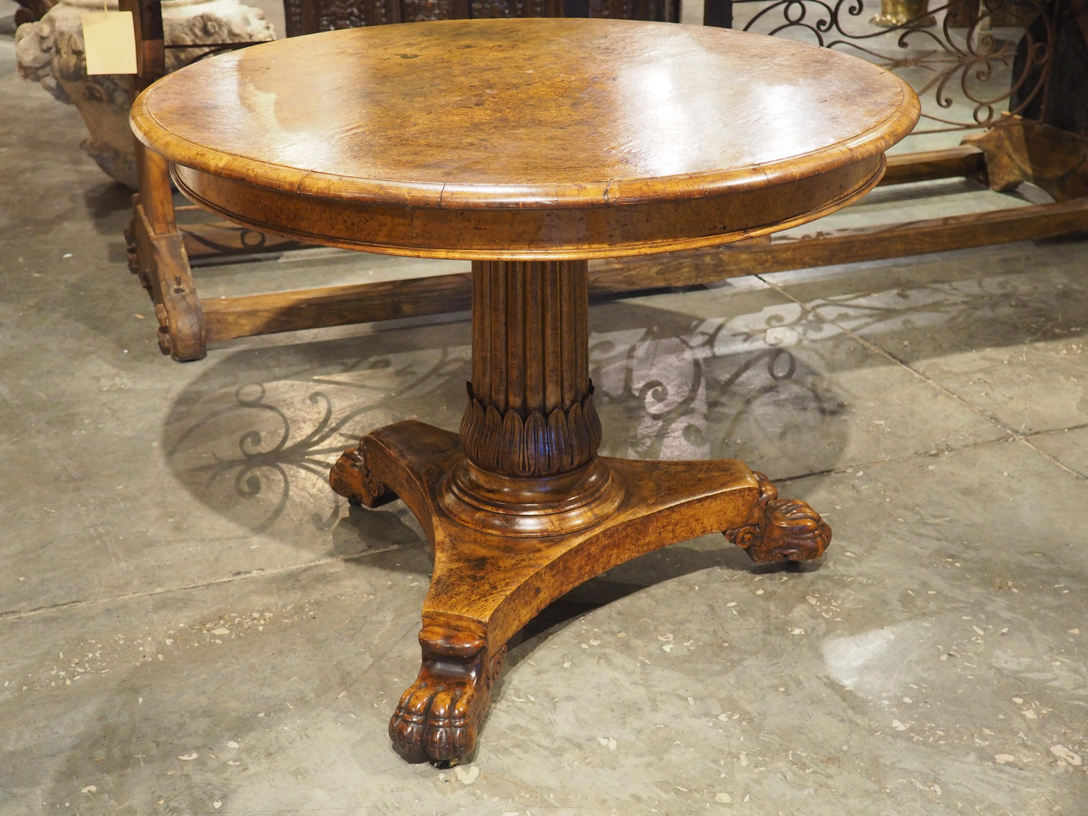 Charles X French Burl Maple Center Table with Paw Feet, Circa 1830 For Sale 11