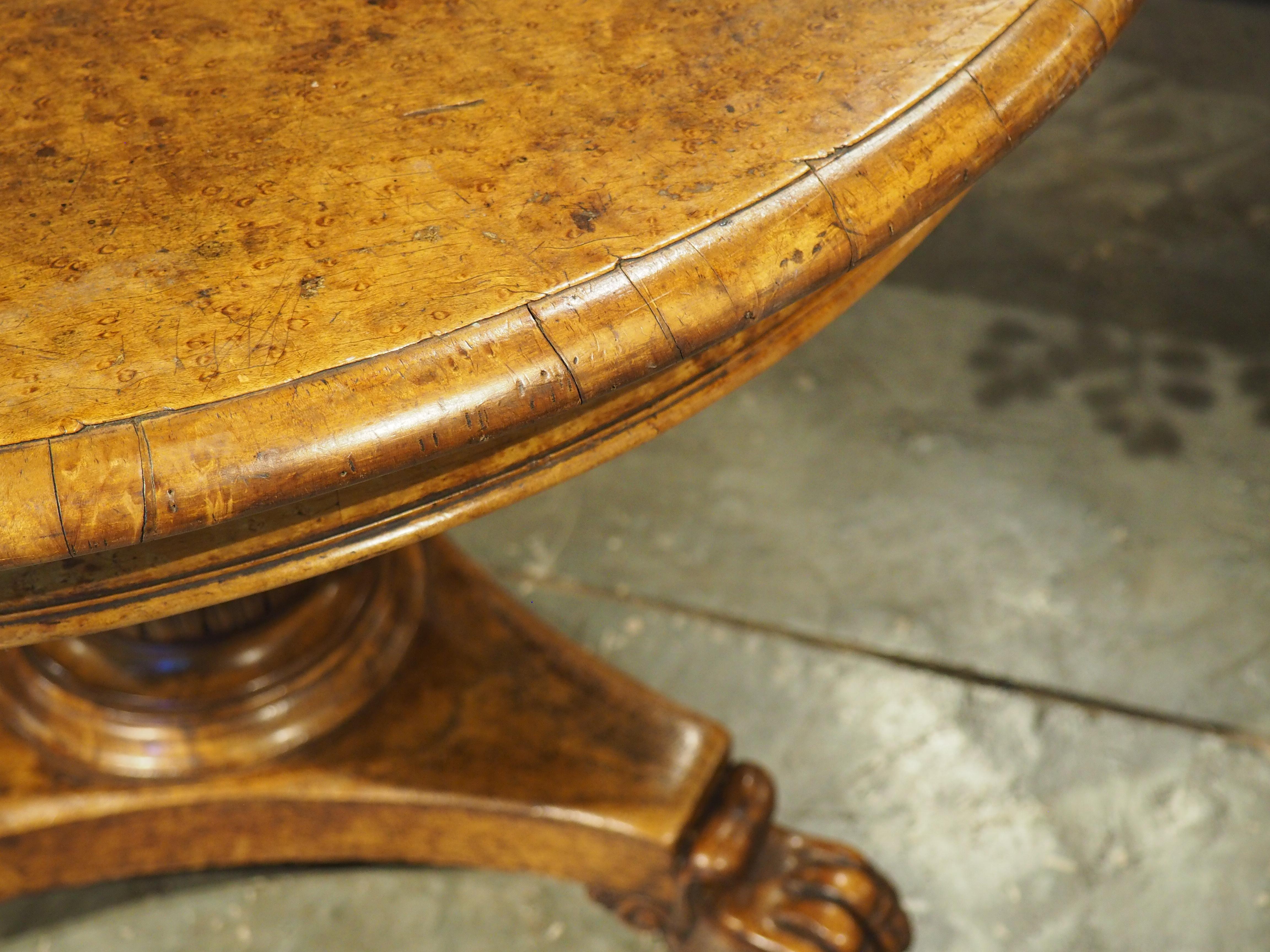 Charles X French Burl Maple Center Table with Paw Feet, Circa 1830 For Sale 13