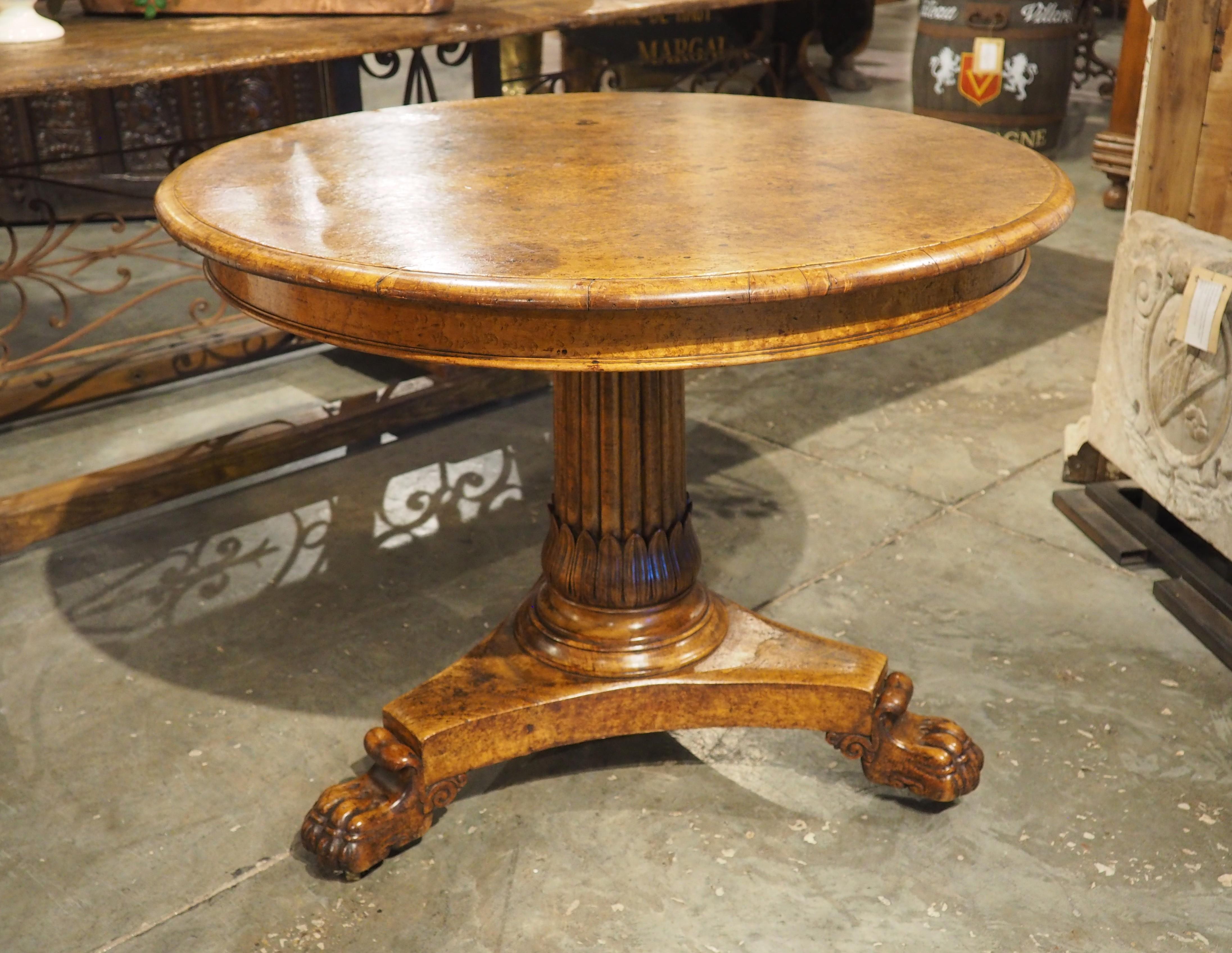 Charles X French Burl Maple Center Table with Paw Feet, Circa 1830 For Sale 14