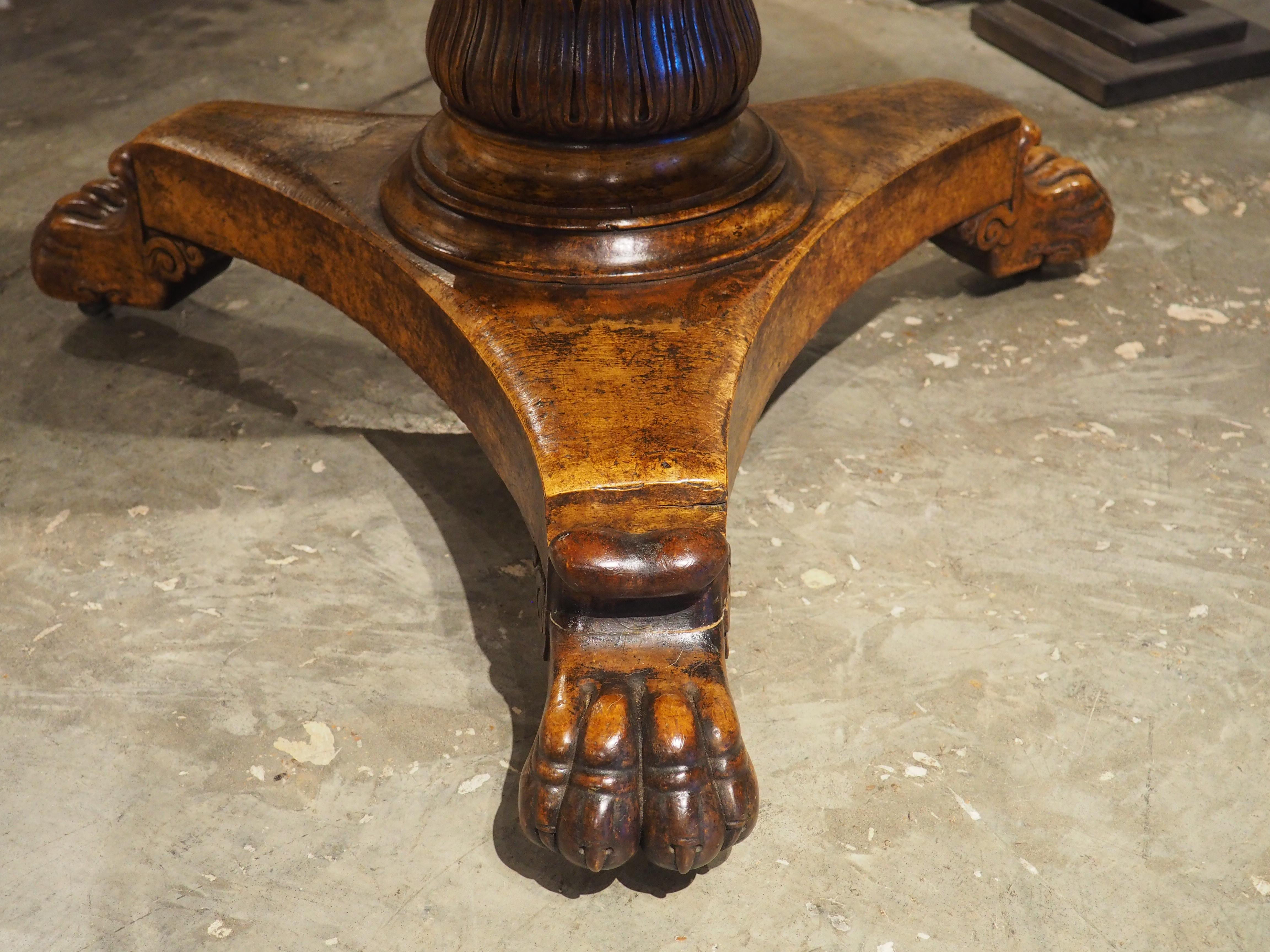 19th Century Charles X French Burl Maple Center Table with Paw Feet, Circa 1830 For Sale