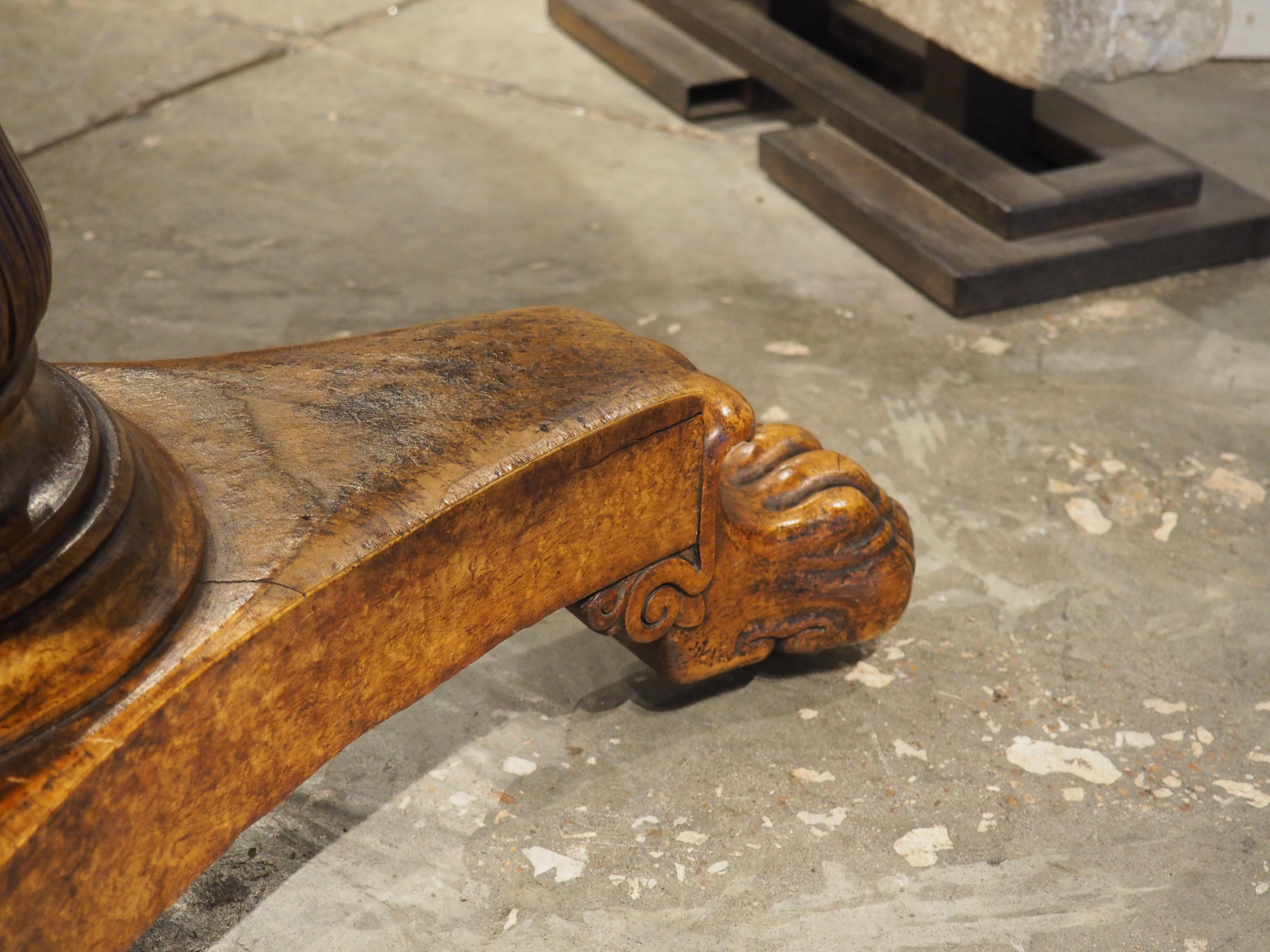 Wood Charles X French Burl Maple Center Table with Paw Feet, Circa 1830 For Sale