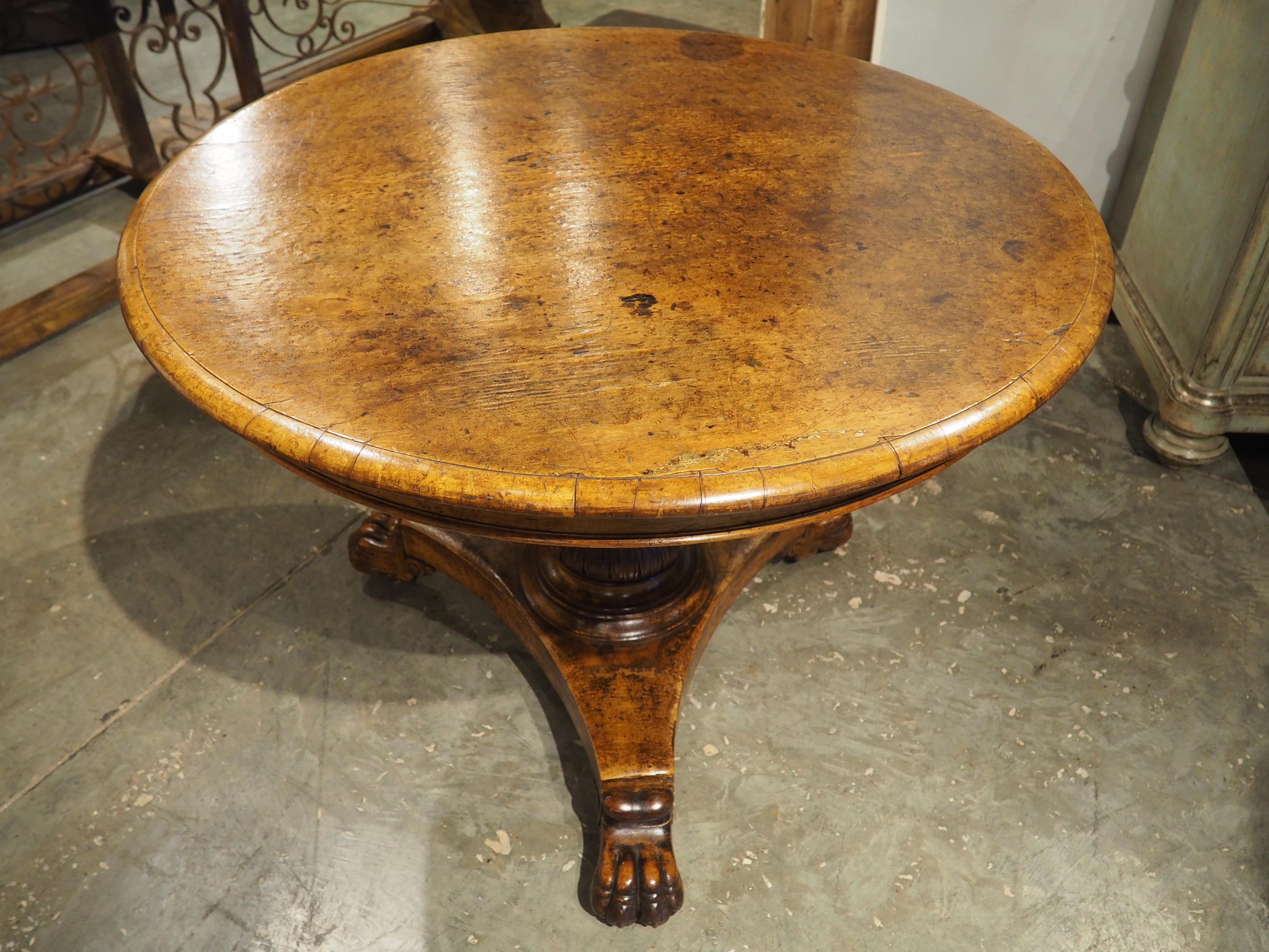 Charles X French Burl Maple Center Table with Paw Feet, Circa 1830 For Sale 2