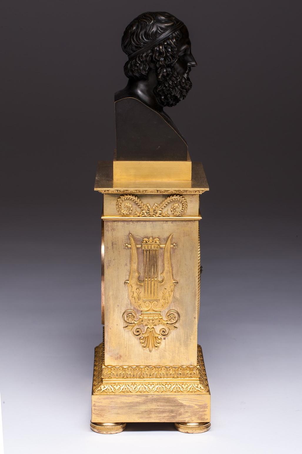 Charles X French Mantle Clock with Homer's Bust, 19th Century For Sale 1