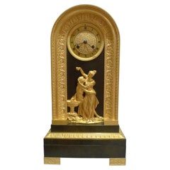 Charles X French Patinated Bronze and Ormolu Clock Celebrating Hero and Leander