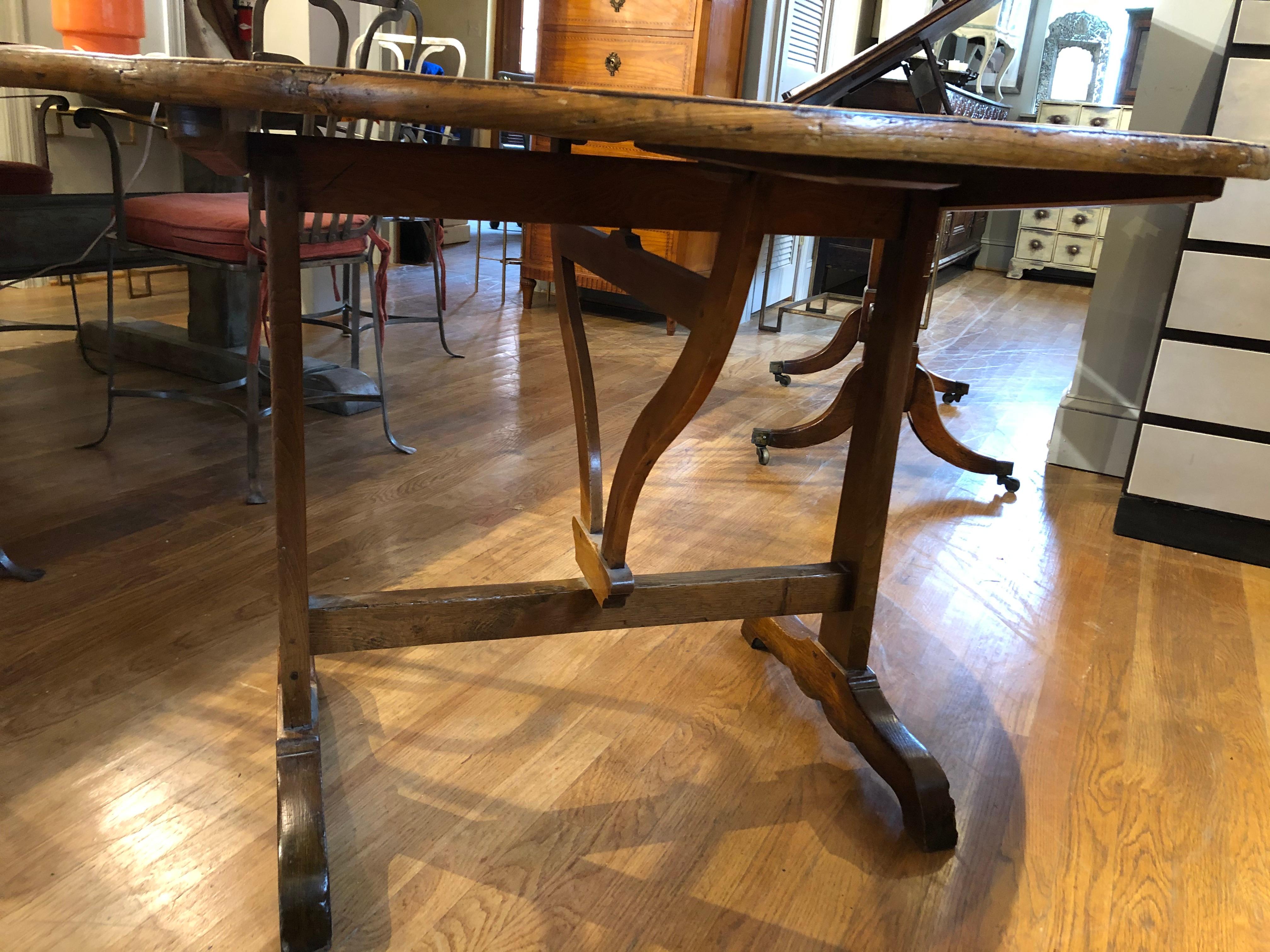 Charles X French Provincial Tooled Leather Tilt-Top Walnut and Oak Wine Table In Good Condition In Middleburg, VA