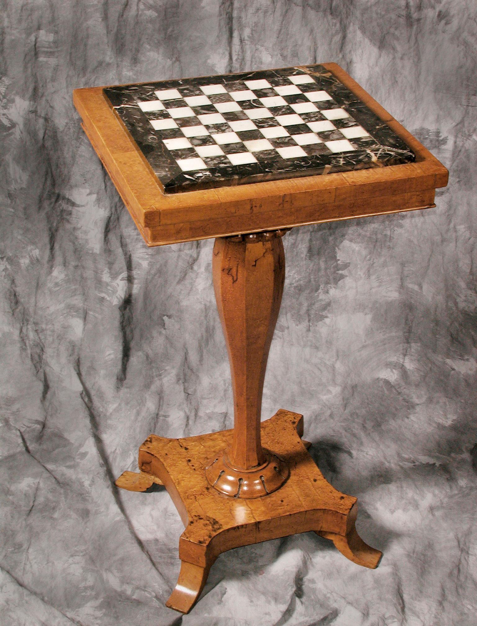Charles X Fruitwood and Marble Pedestal Game Table, 19th Century In Good Condition For Sale In New Orleans, LA