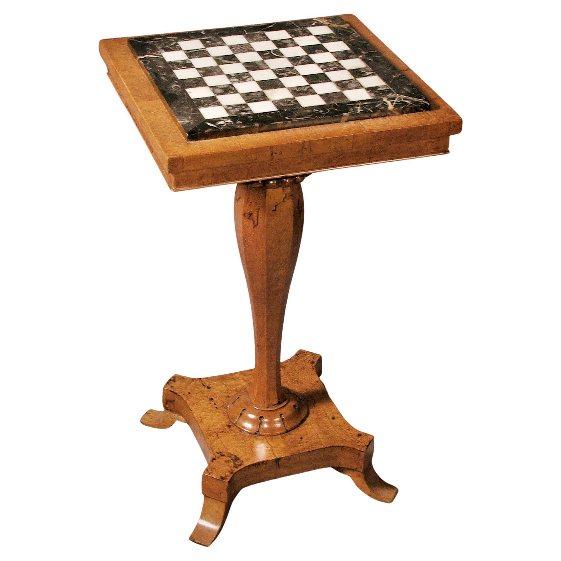 Charles X Fruitwood and Marble Pedestal Game Table, 19th Century