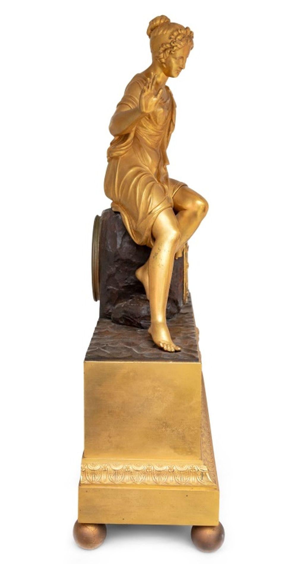 French Charles X Gilt and Patinated Bronze Figural Clock For Sale