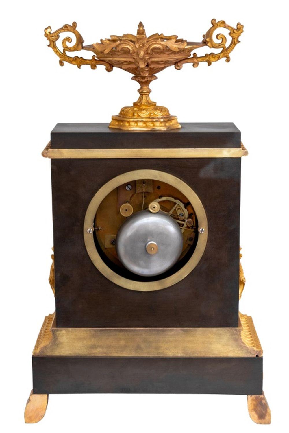 19th Century Charles X Gilt and Patinated Bronze Mantel Clock For Sale
