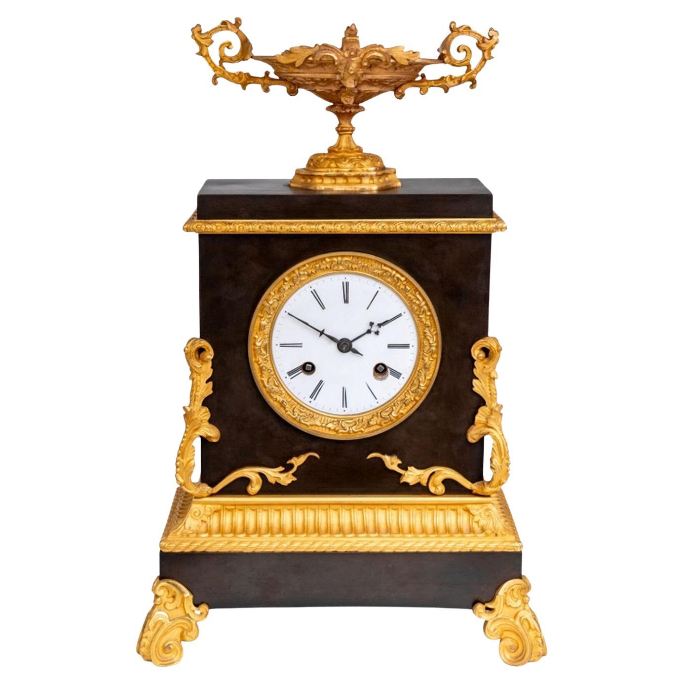 Charles X Gilt and Patinated Bronze Mantel Clock For Sale