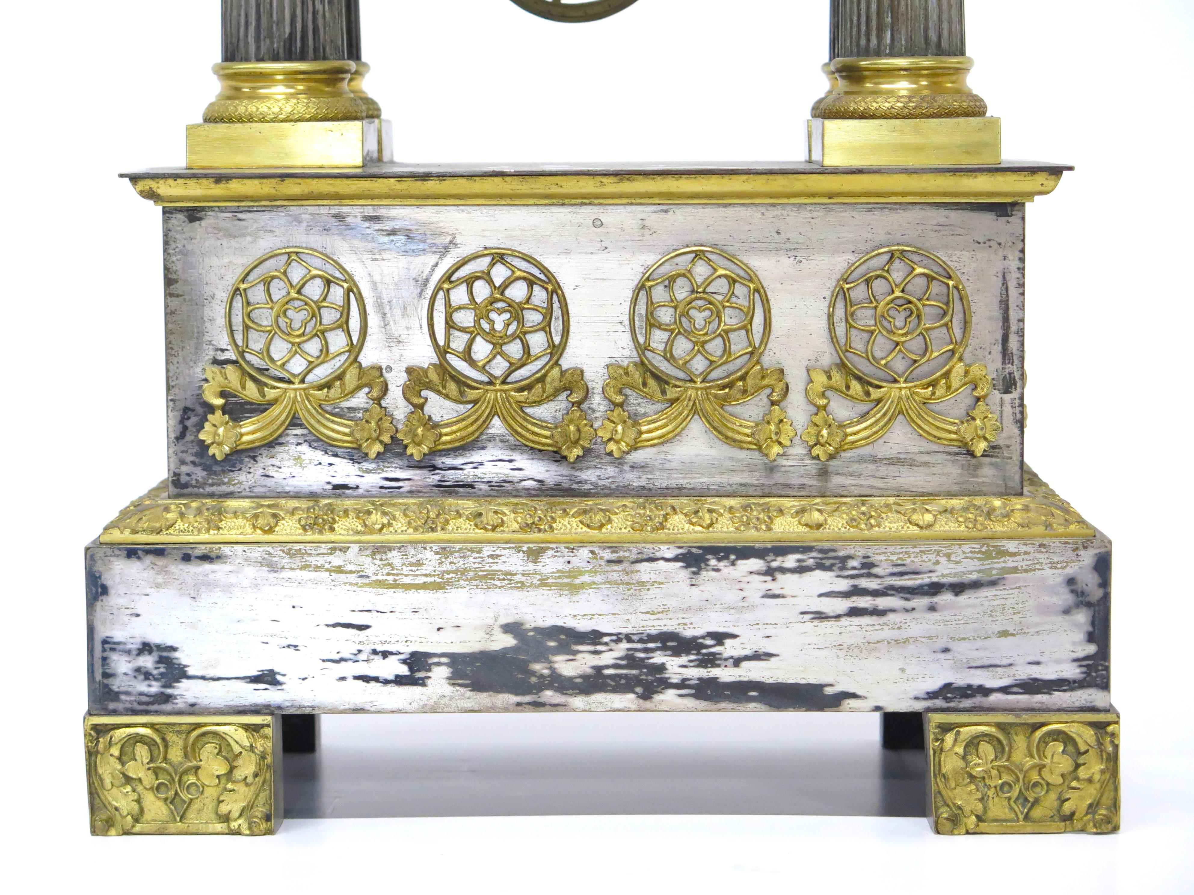 Charles X Gilt and Silver Clock For Sale 4