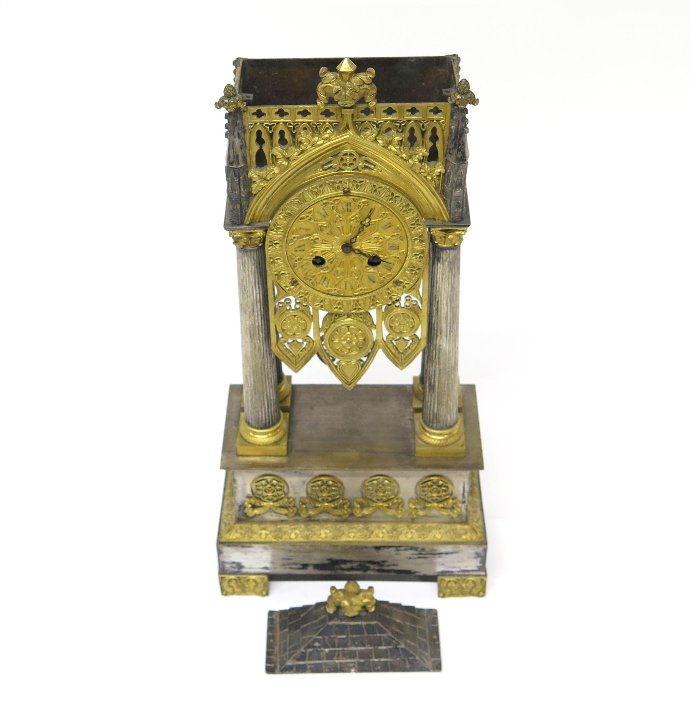 Charles X Gilt and Silver Clock For Sale 10