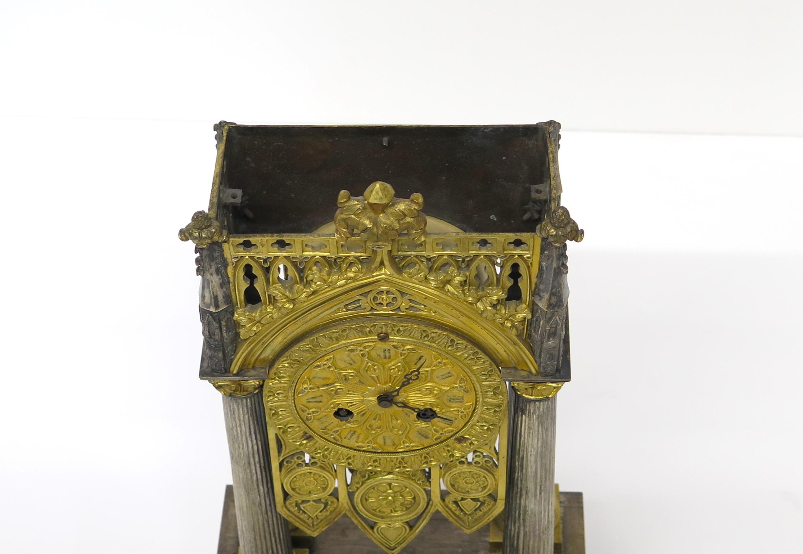 Charles X Gilt and Silver Clock For Sale 11