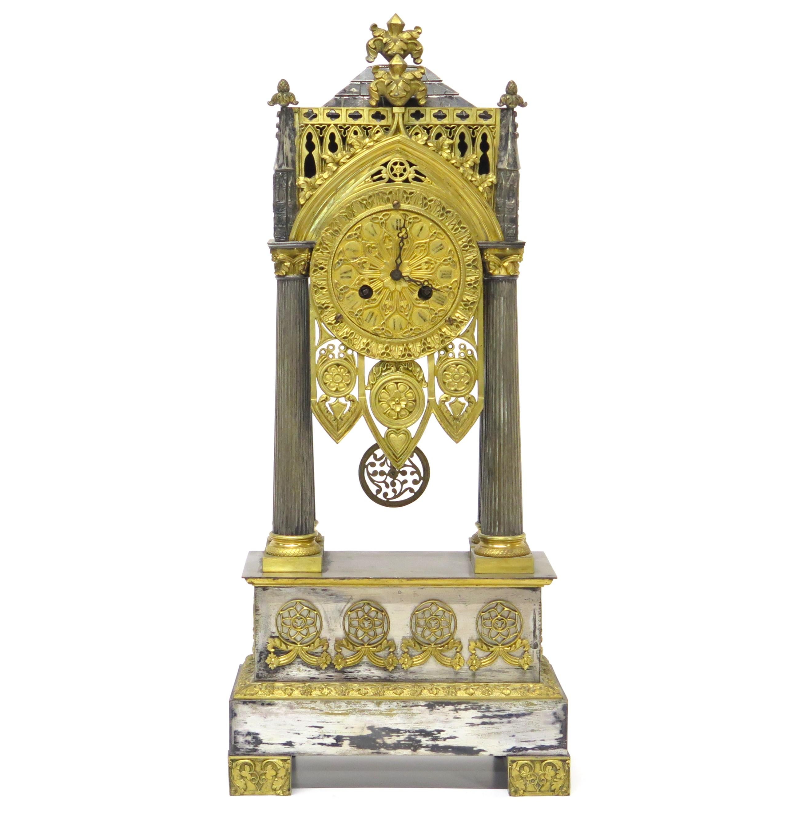 Charles X Gilt and Silver Clock For Sale 12