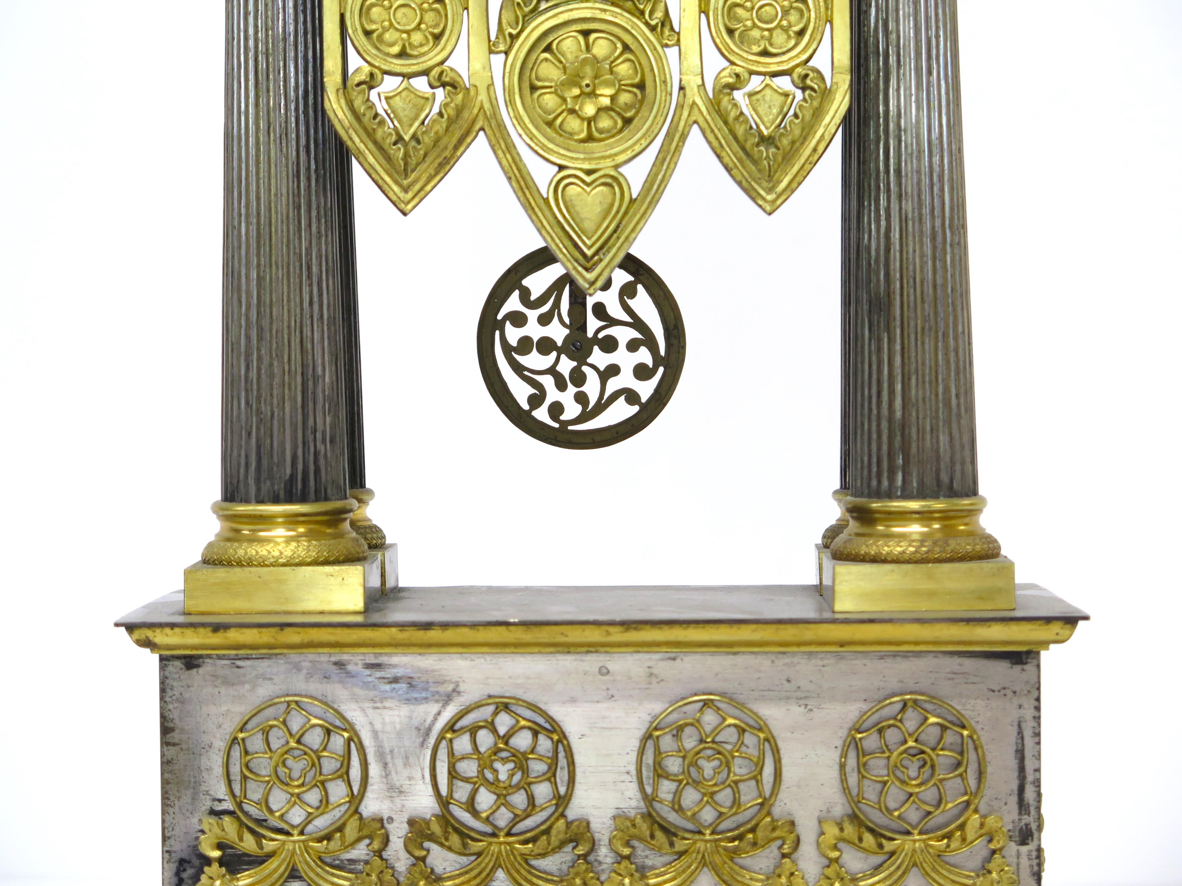 Charles X Gilt and Silver Clock For Sale 3