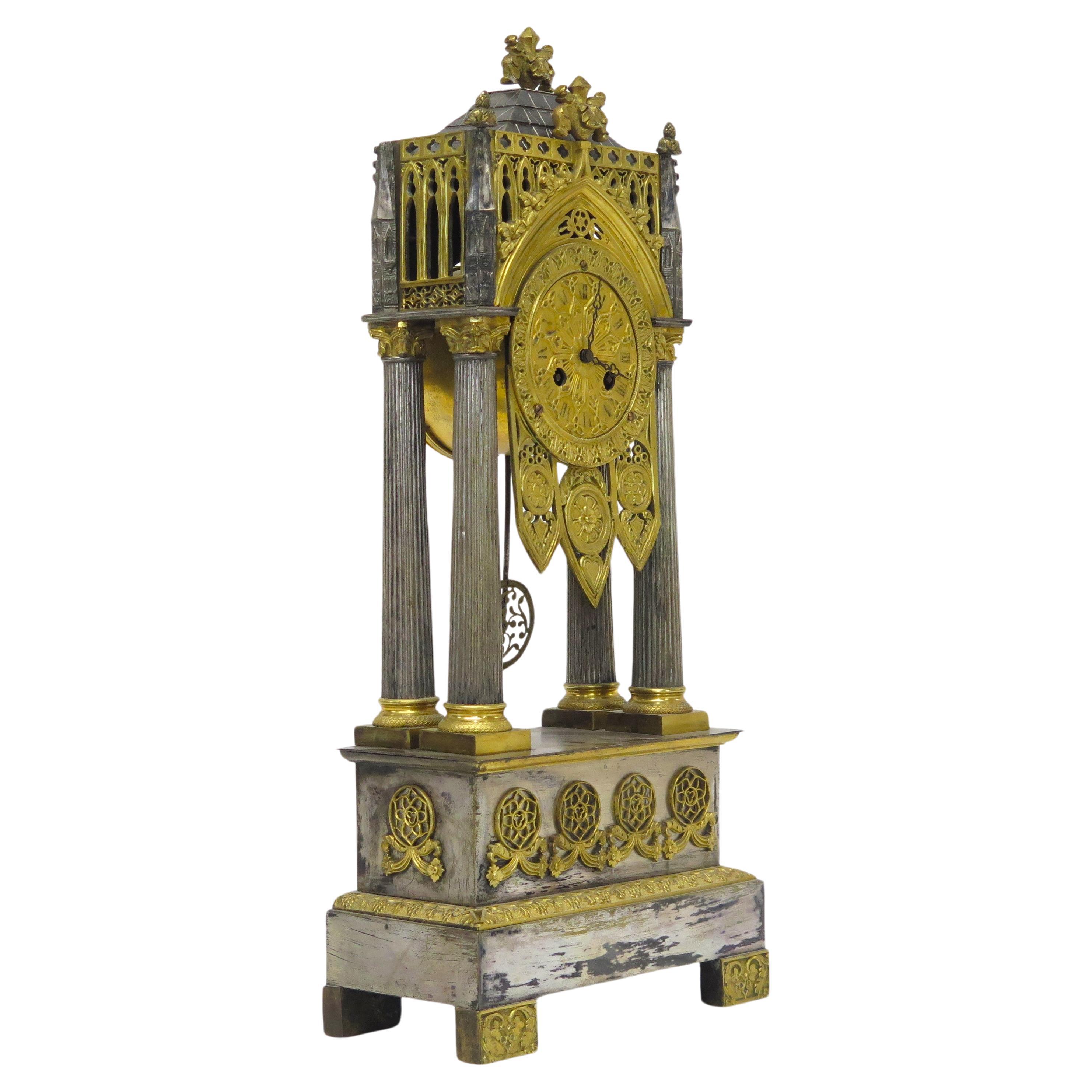 Charles X Gilt and Silver Clock For Sale