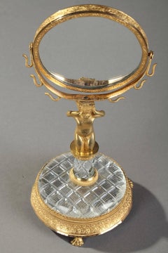 Charles X Gilt Bronze and Cut-Crystal Pivoting Mirror and Ring Holder