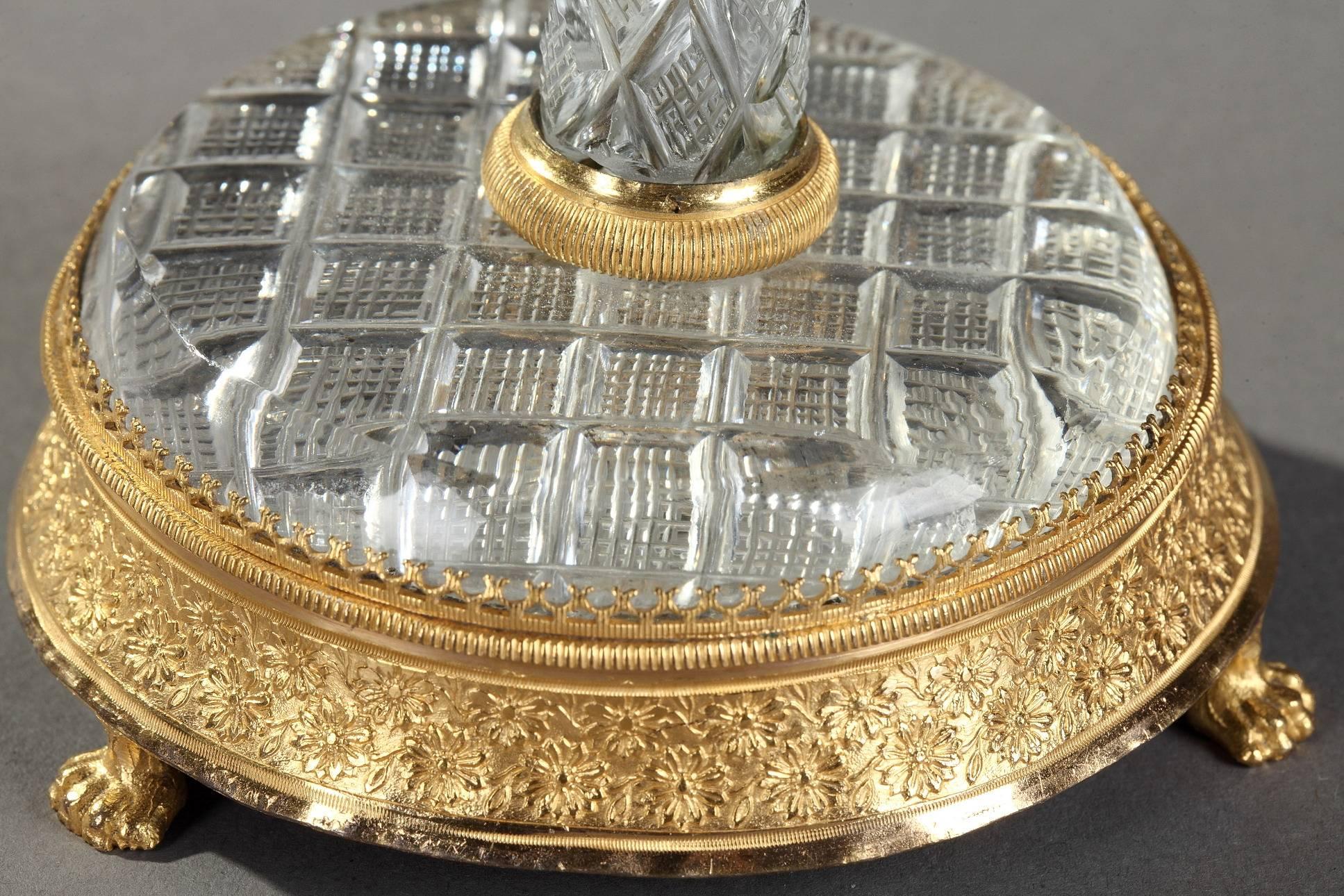 Charles X Gilt Bronze and Cut-Crystal Pivoting Mirror and Ring Holder In Good Condition In Paris, FR