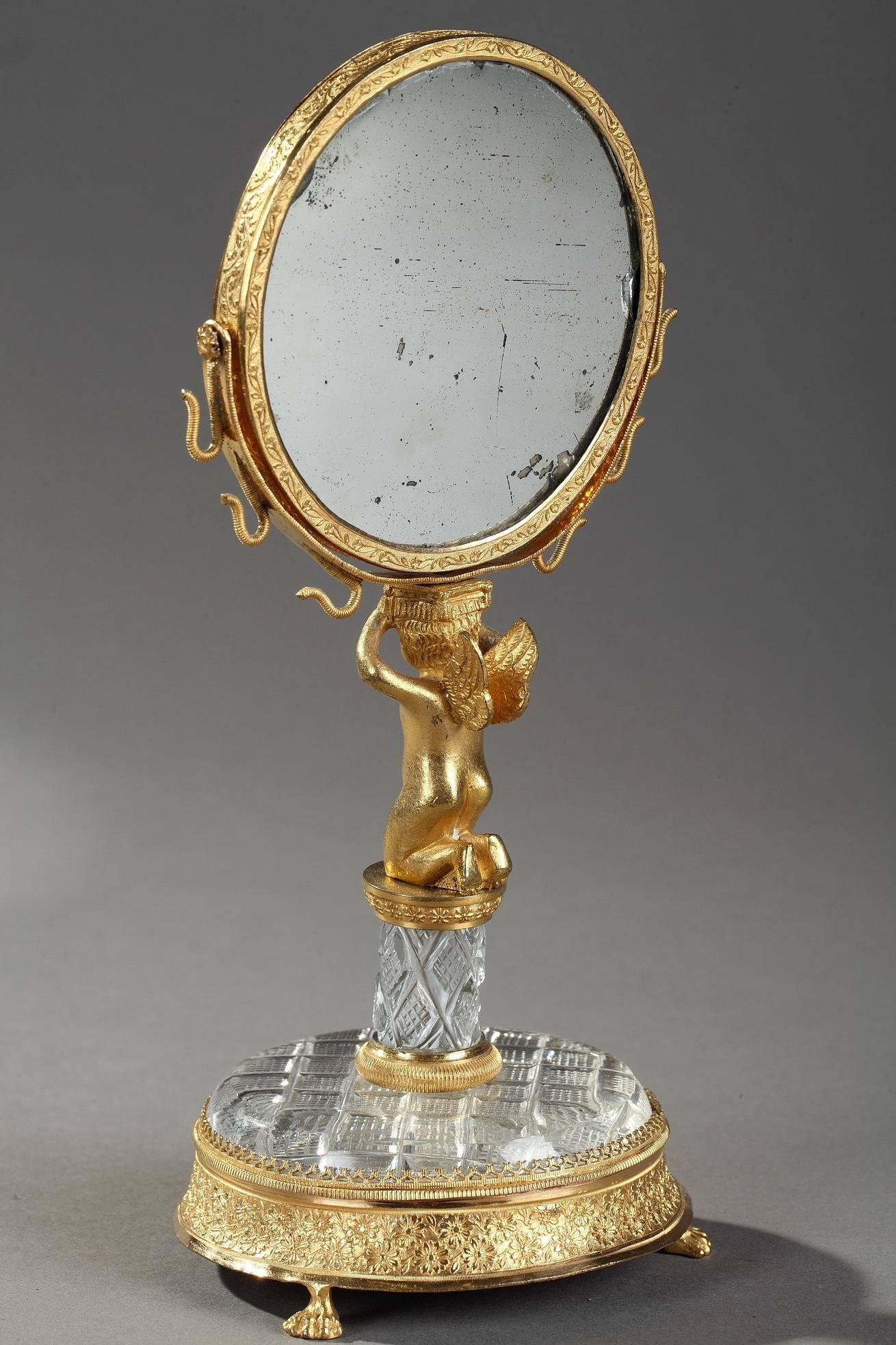 Charles X Gilt Bronze and Cut-Crystal Pivoting Mirror and Ring Holder 1