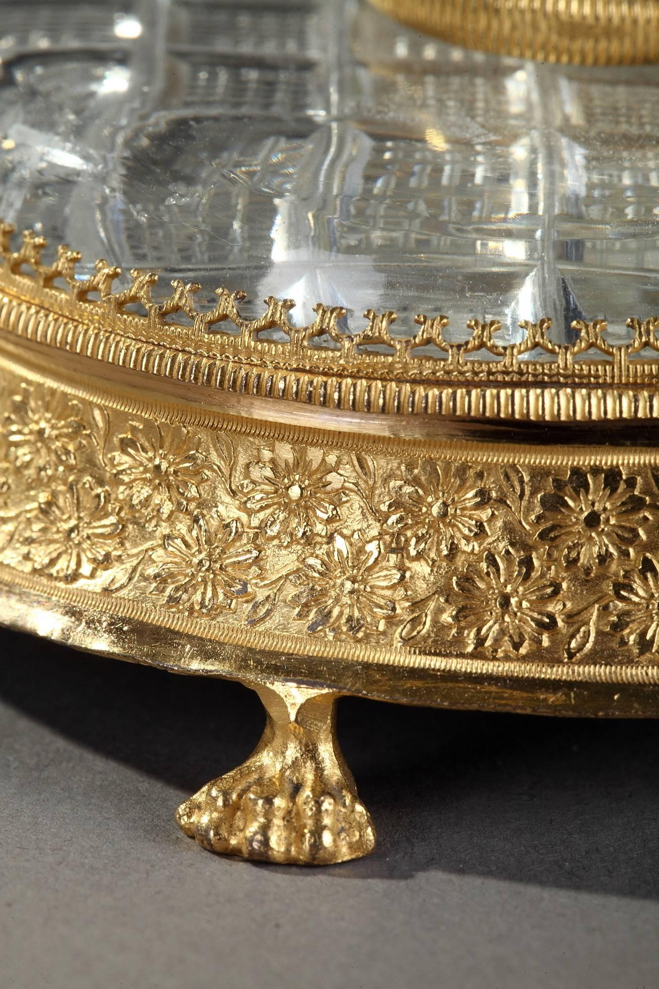 Charles X Gilt Bronze and Cut-Crystal Pivoting Mirror and Ring Holder 2