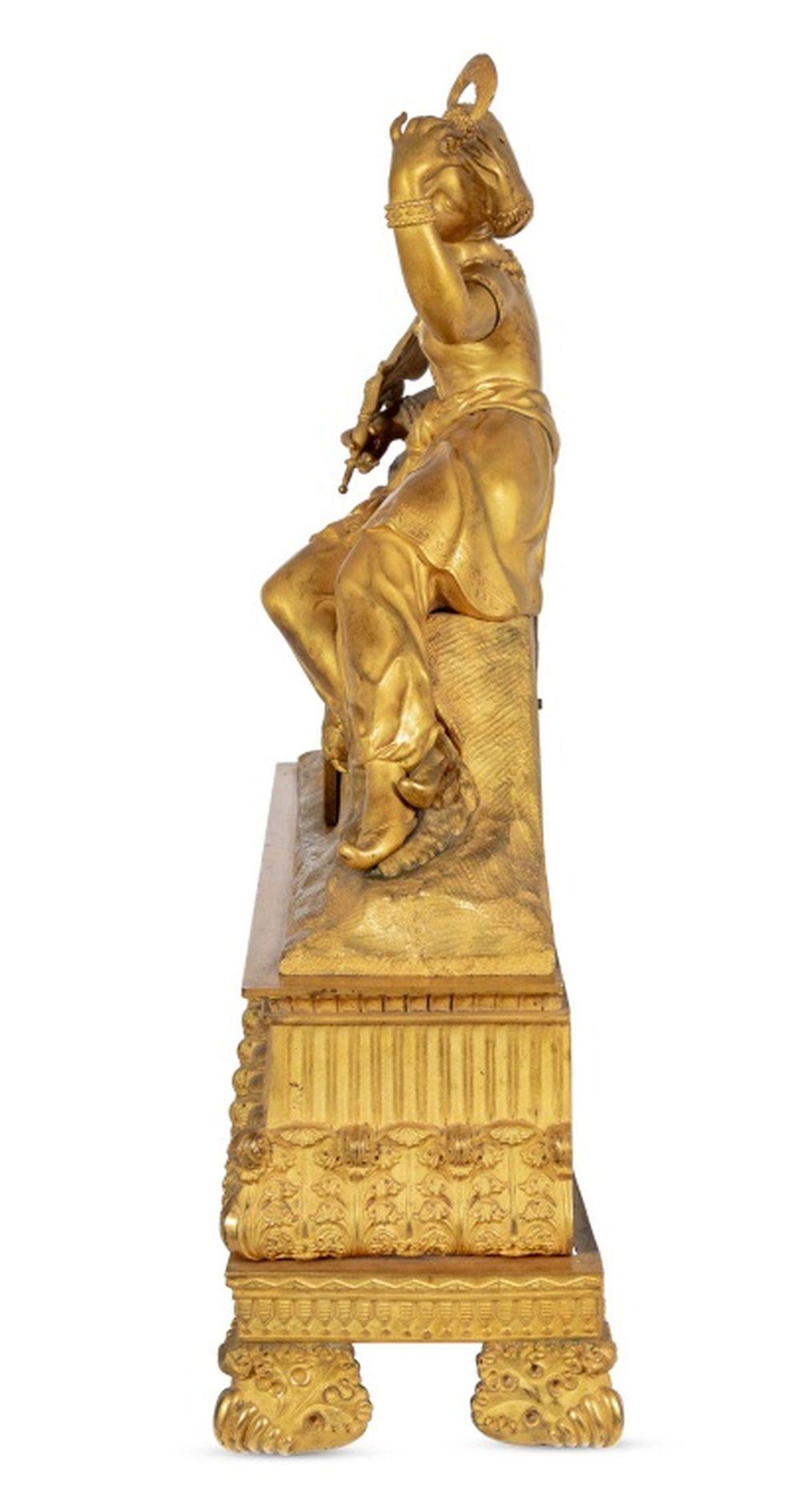 French Charles X Gilt Bronze Figural Clock For Sale