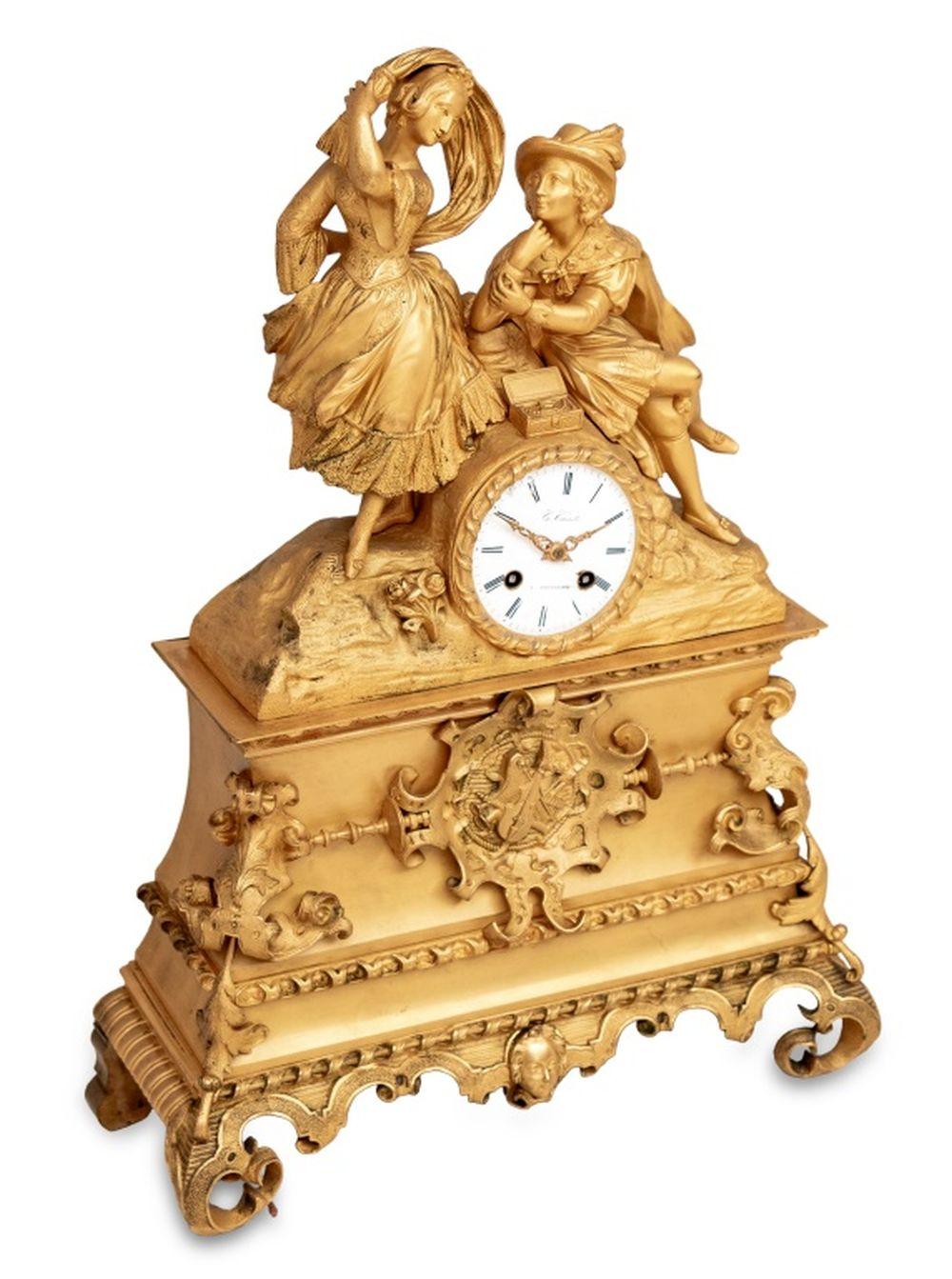 French Charles X Gilt Bronze Figural Clock For Sale