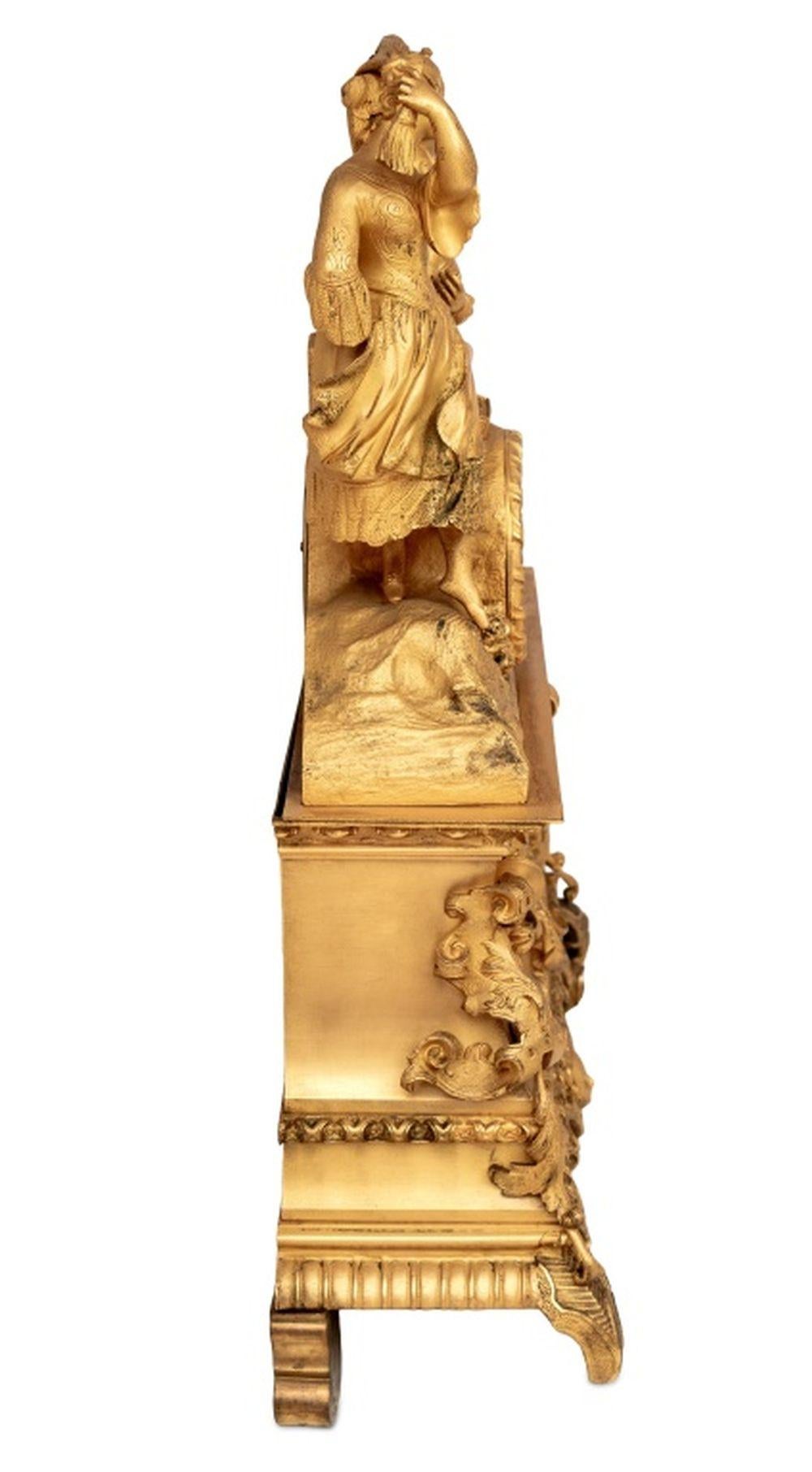 Charles X Gilt Bronze Figural Clock In Good Condition For Sale In Astoria, NY