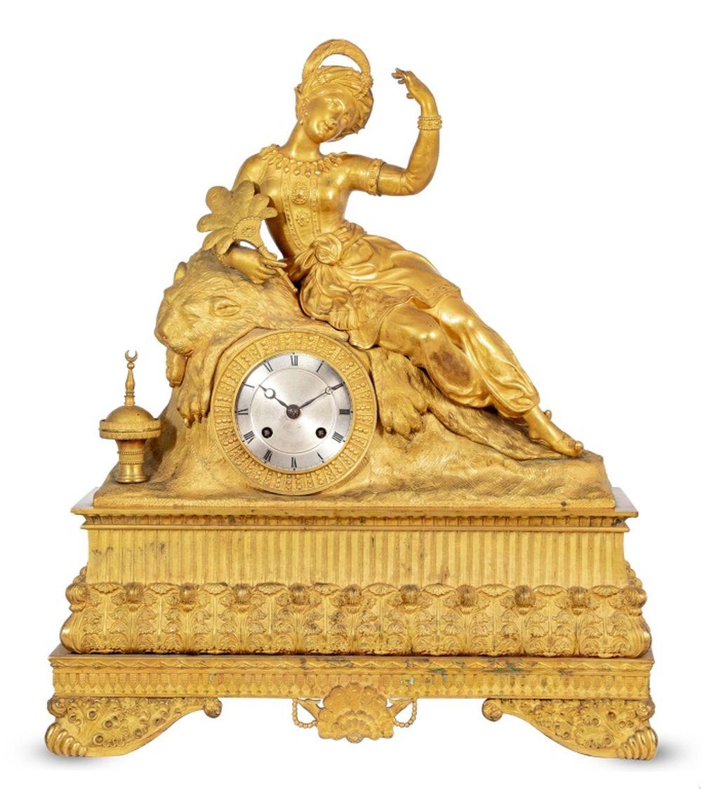 Charles X Gilt Bronze Figural Clock For Sale 1