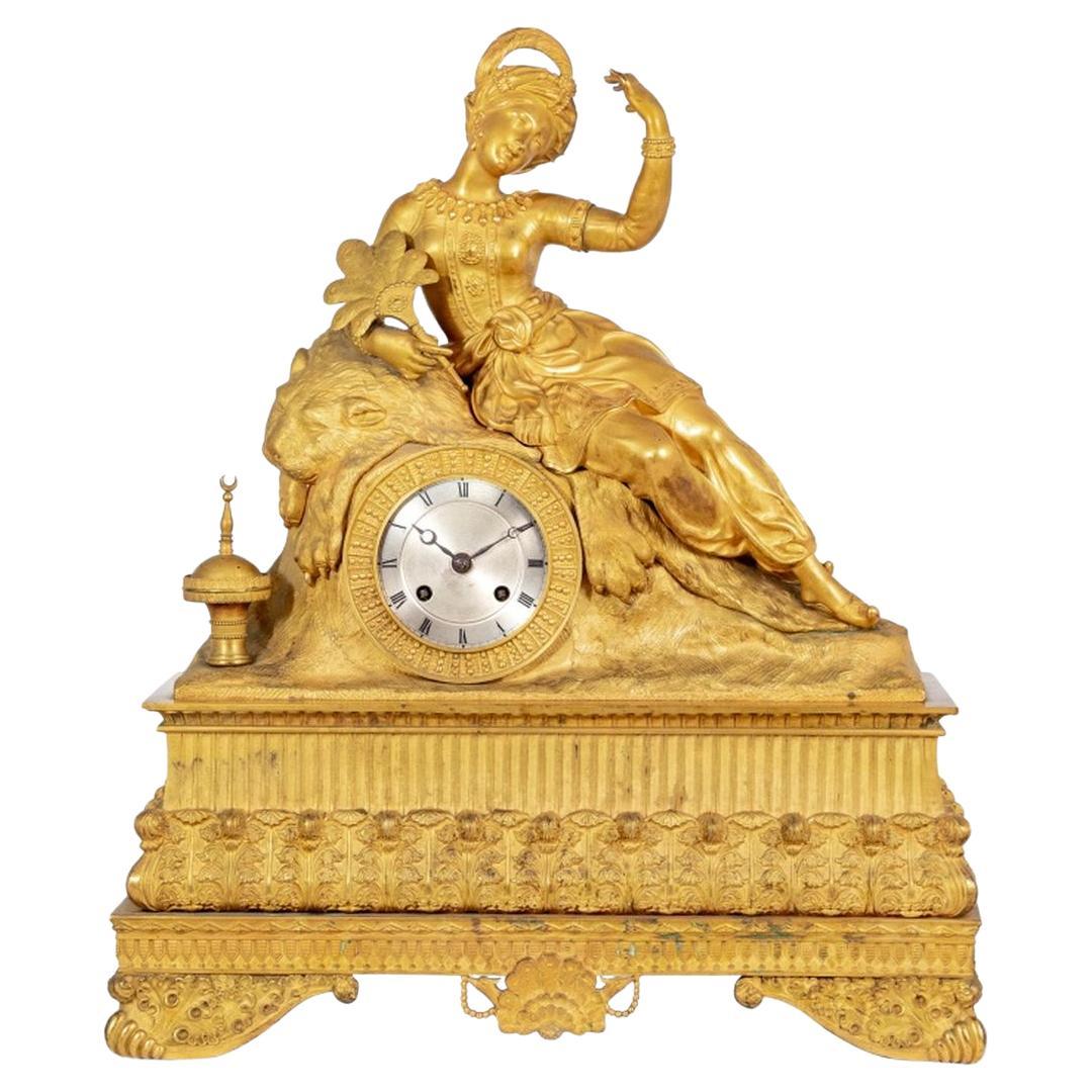 Charles X Gilt Bronze Figural Clock For Sale