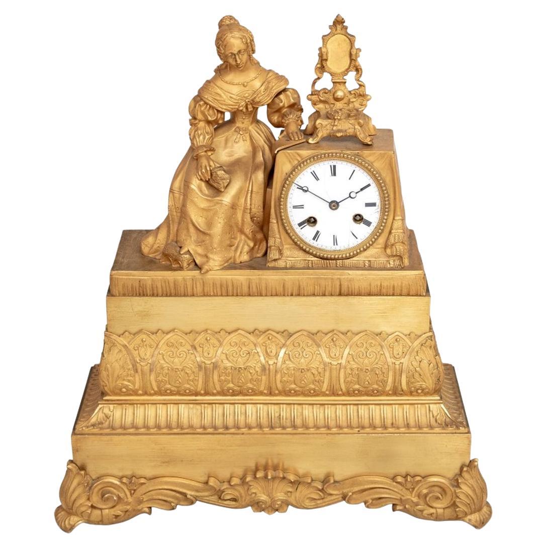 Charles X Gilt Bronze Figural Mantel Clock For Sale